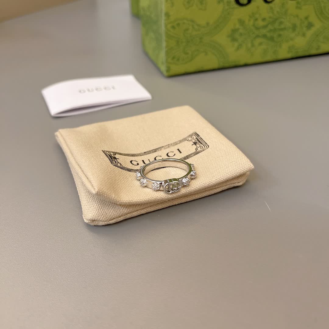 Gucci Silver Ring with Crystal Accents