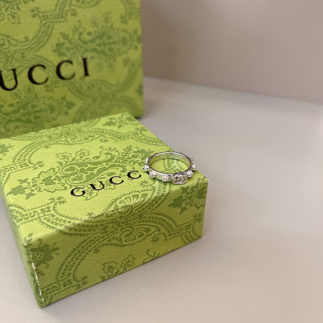 Gucci Silver Ring with Crystal Accents