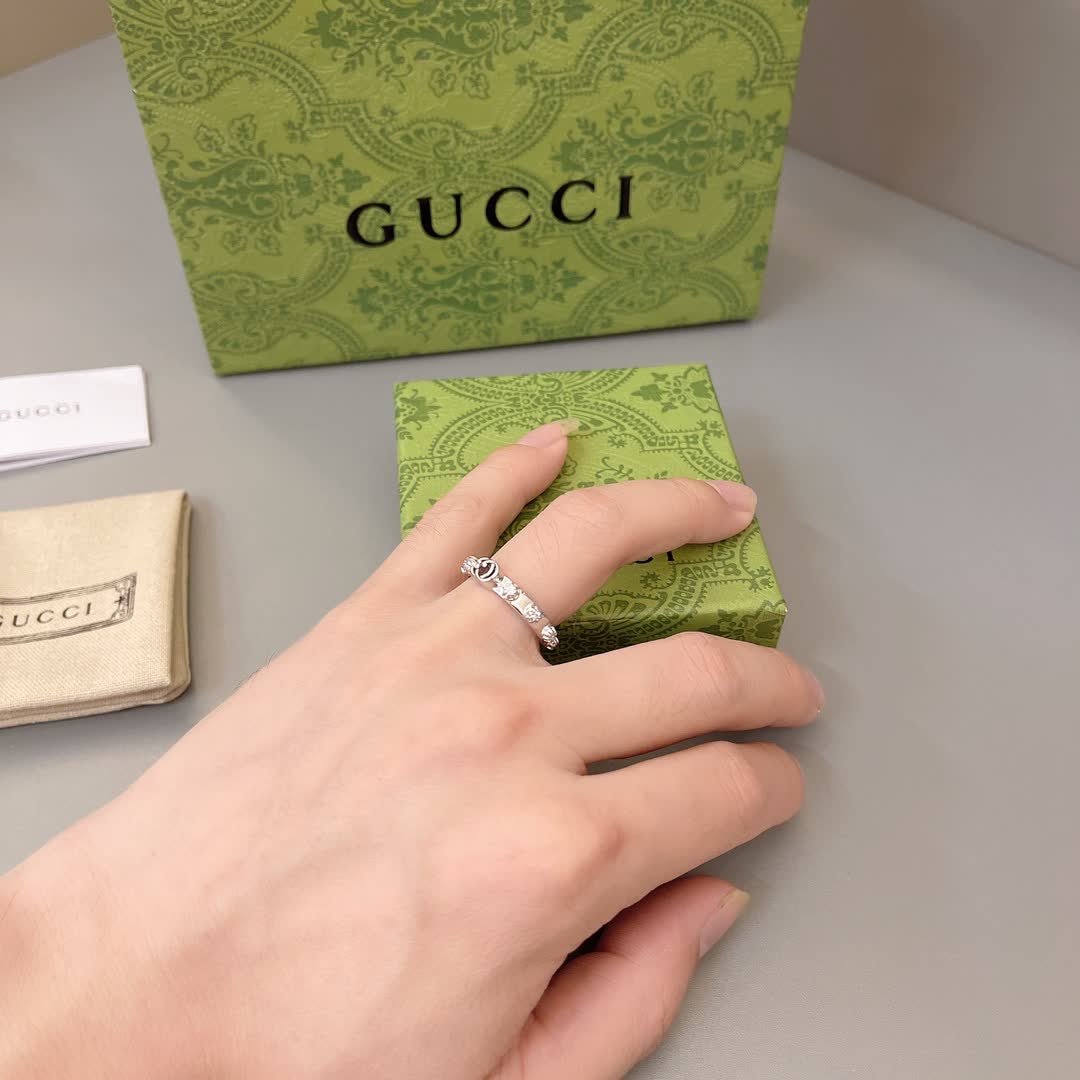 Gucci Silver Ring with Crystal Accents