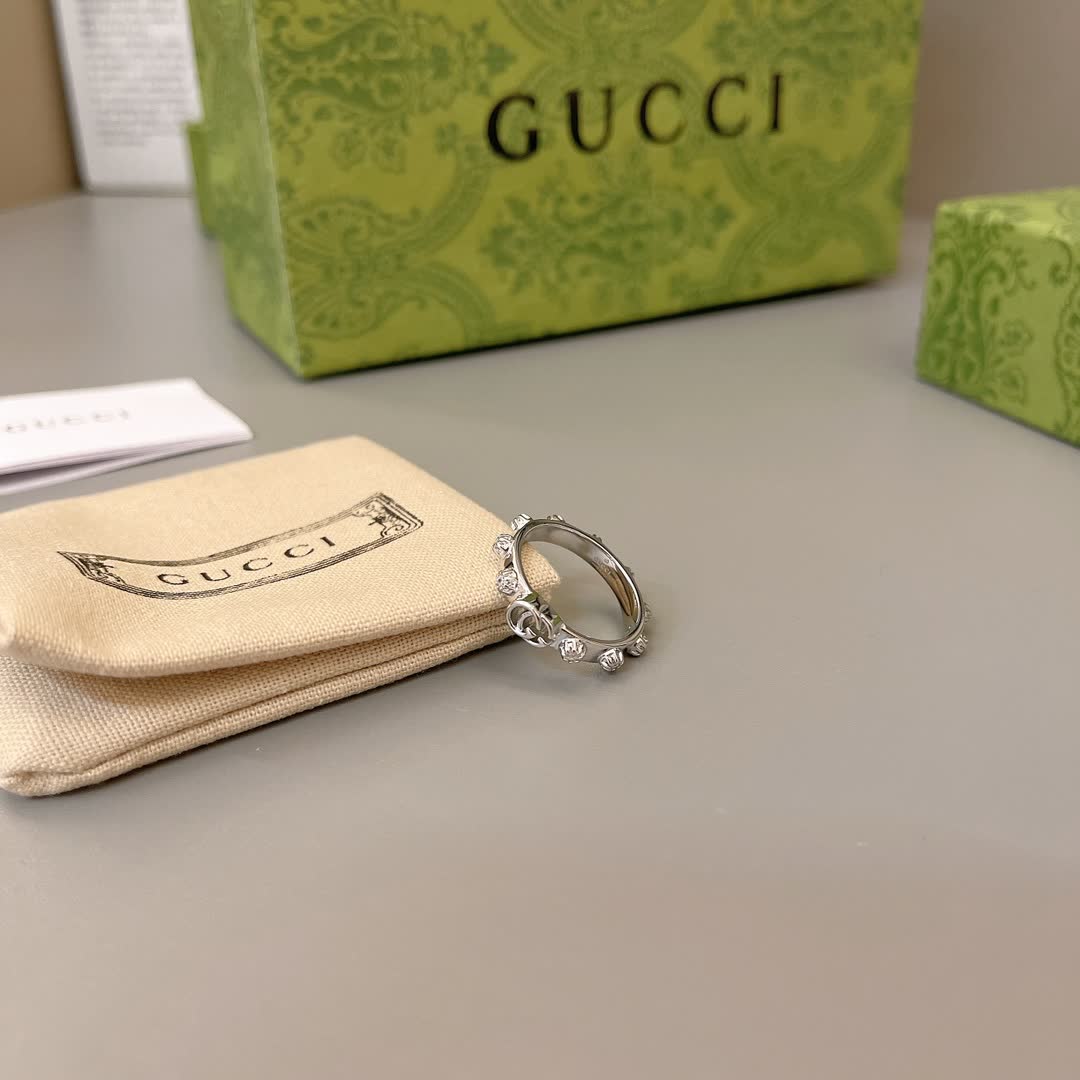 Gucci Silver Ring with Crystal Accents