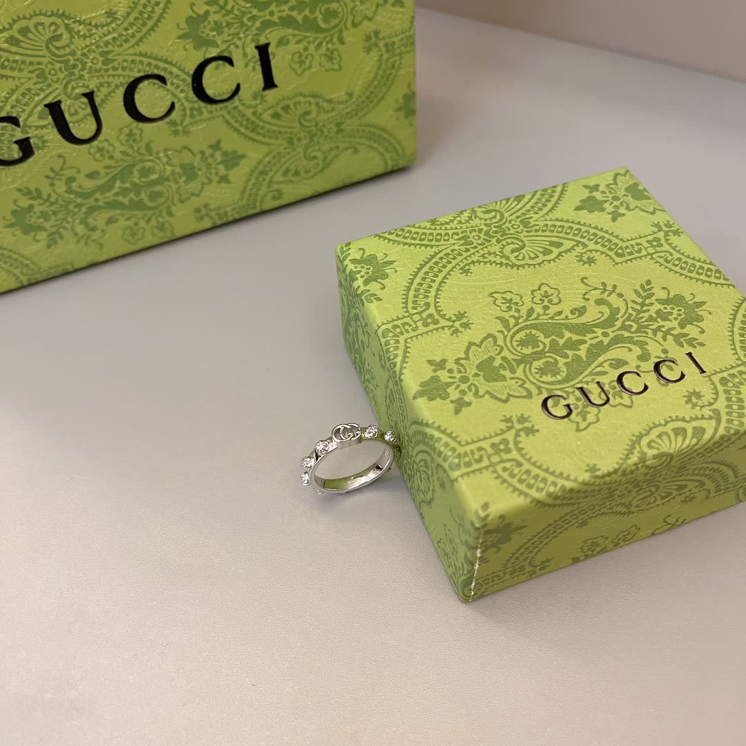 Gucci Silver Ring with Crystal Accents