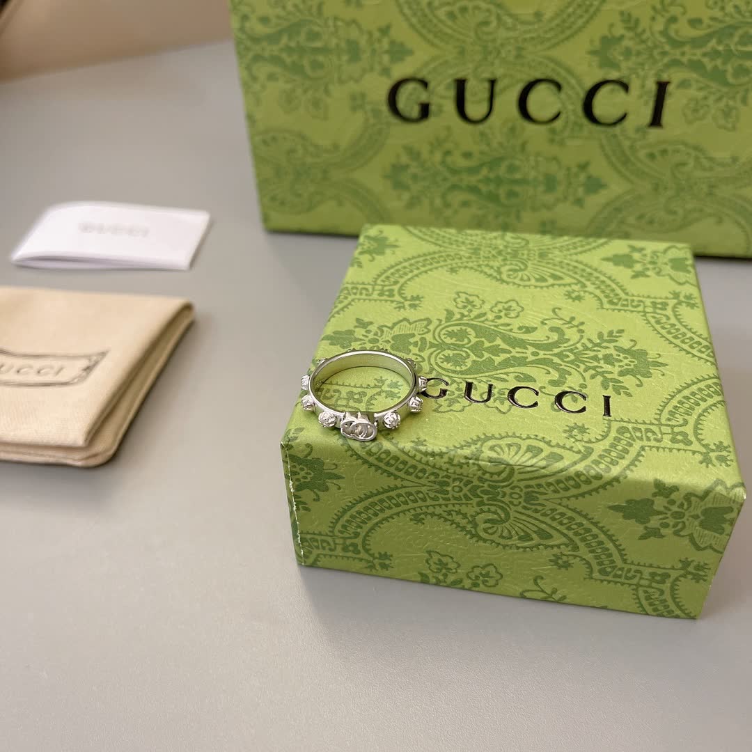 Gucci Silver Ring with Crystal Accents