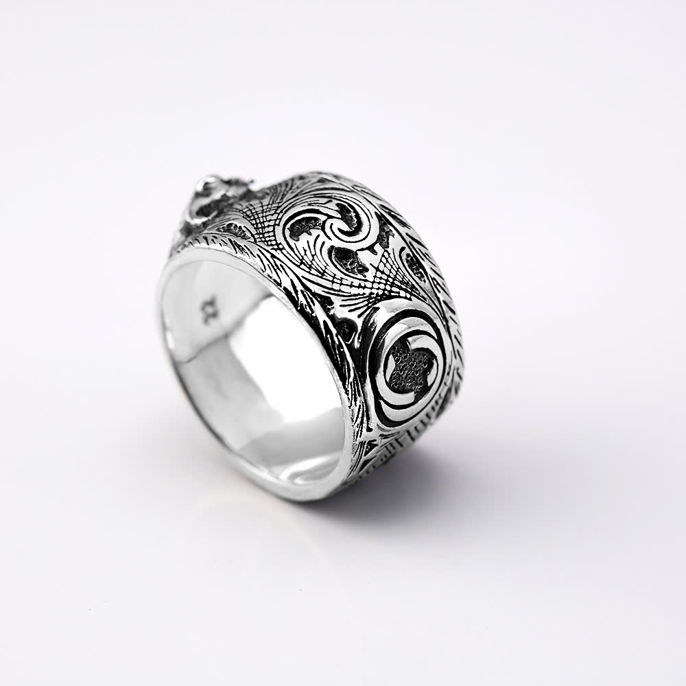 Gucci Silver Tiger Ring with Malachite Stone