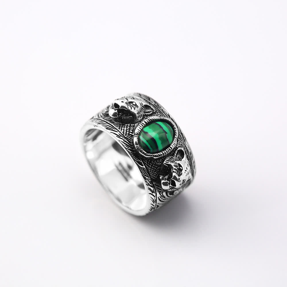 Gucci Silver Tiger Ring with Malachite Stone