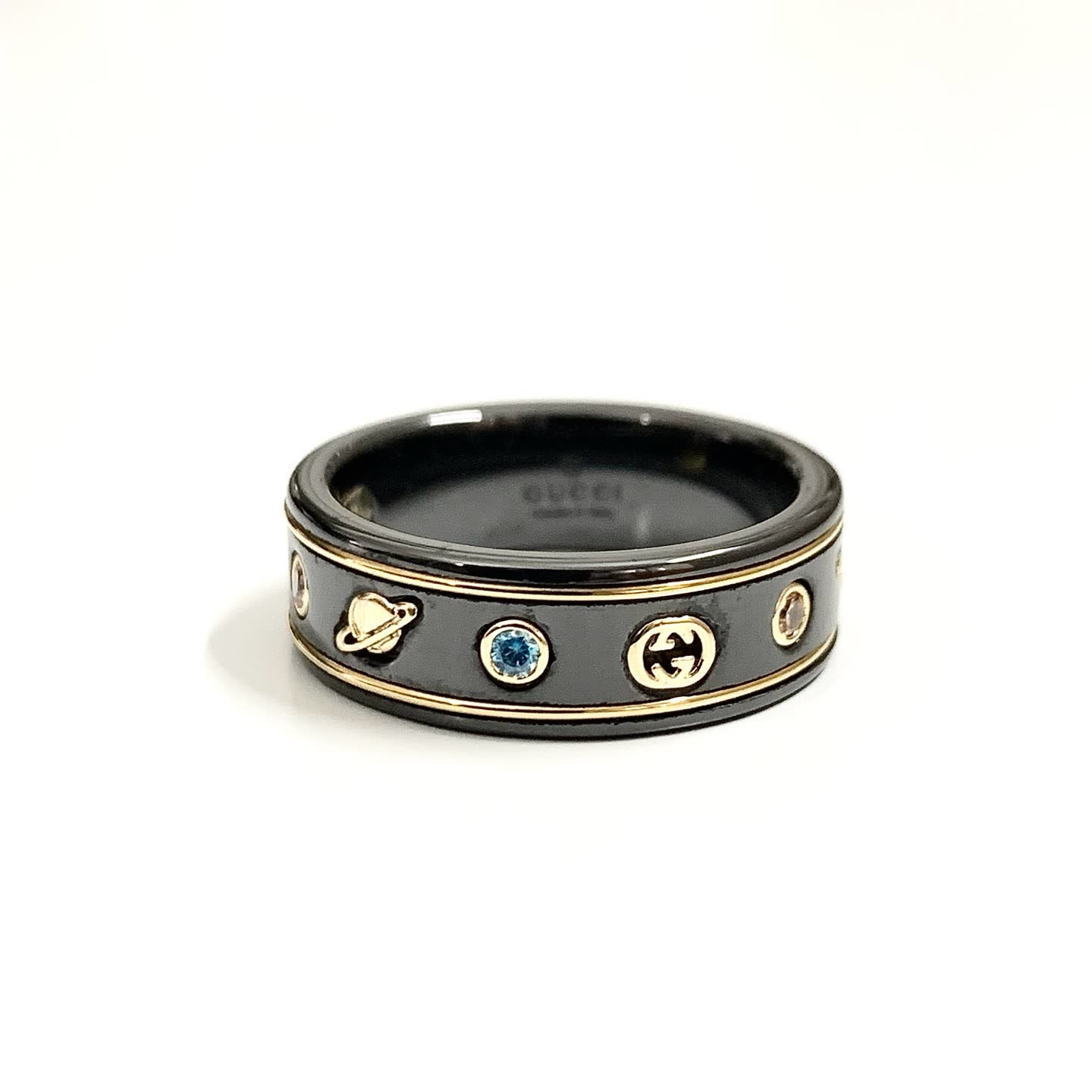 Gucci Black Ceramic Ring with Gold Accents and Gemstones Gucci Black Ceramic Ring with Gold Accents and Gemstones
