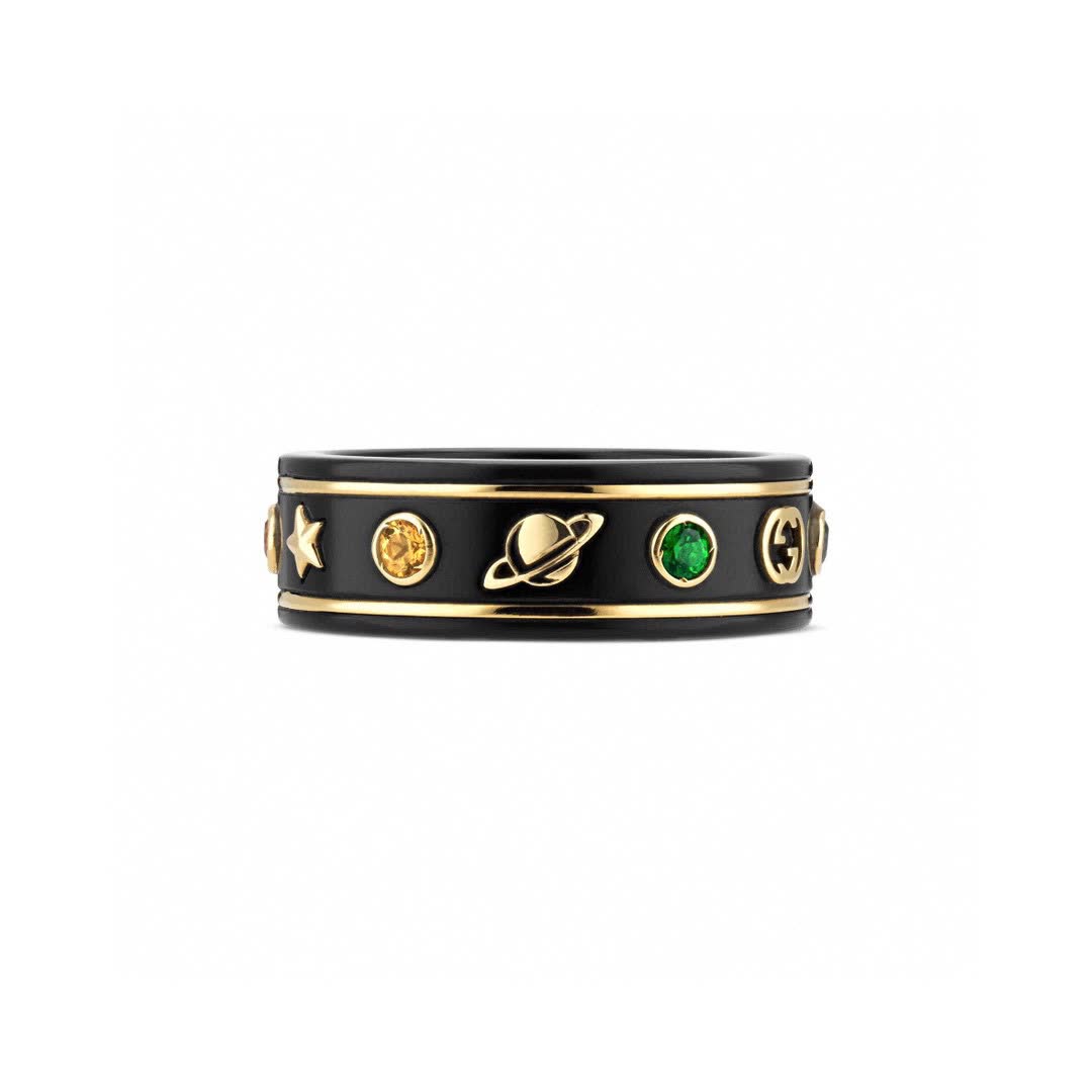 Gucci Black and Gold Ring with Planets and Stars Gucci Black and Gold Ring with Planets and Stars