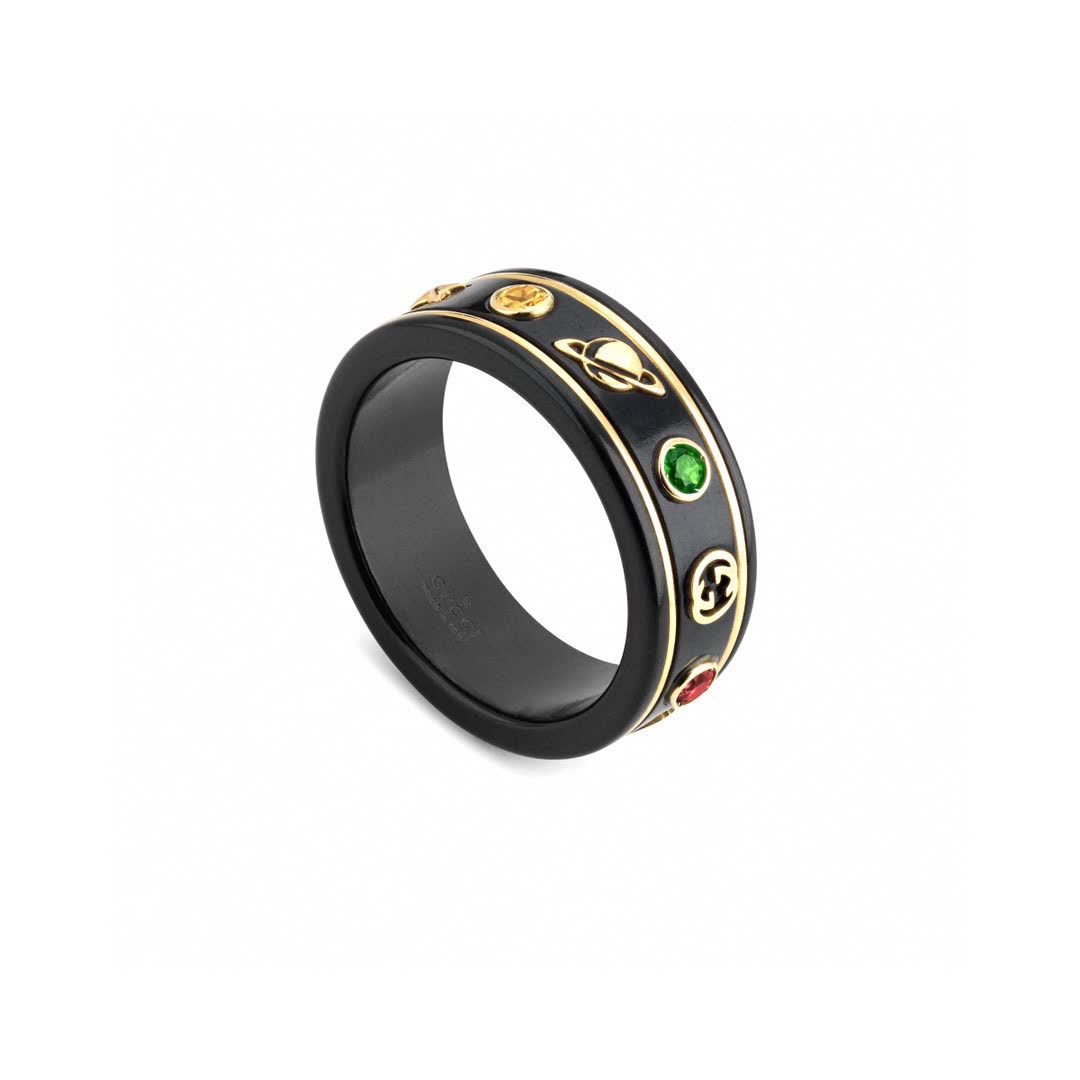 Gucci Black and Gold Ring with Planets and Stars