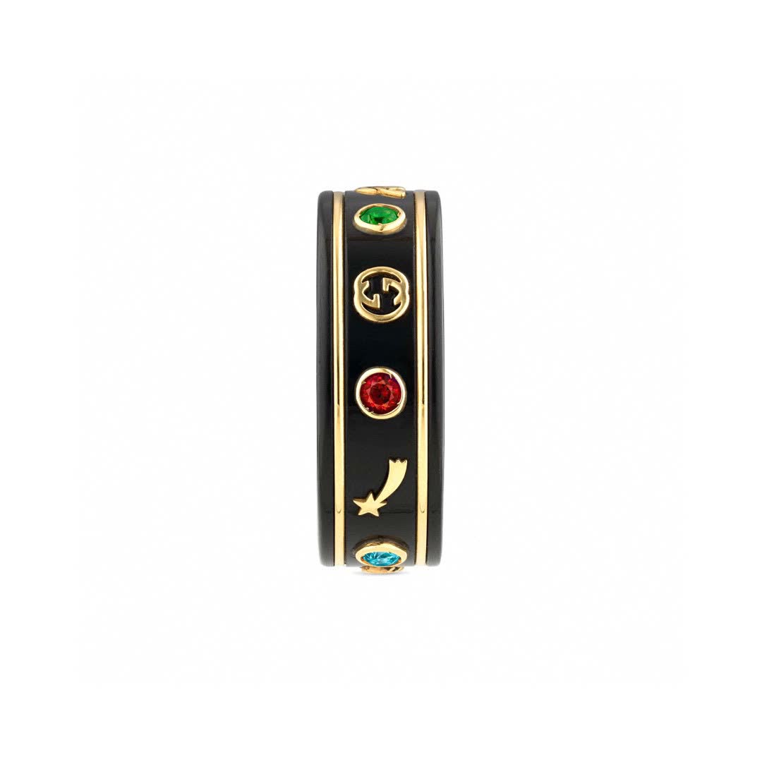 Gucci Black and Gold Ring with Planets and Stars