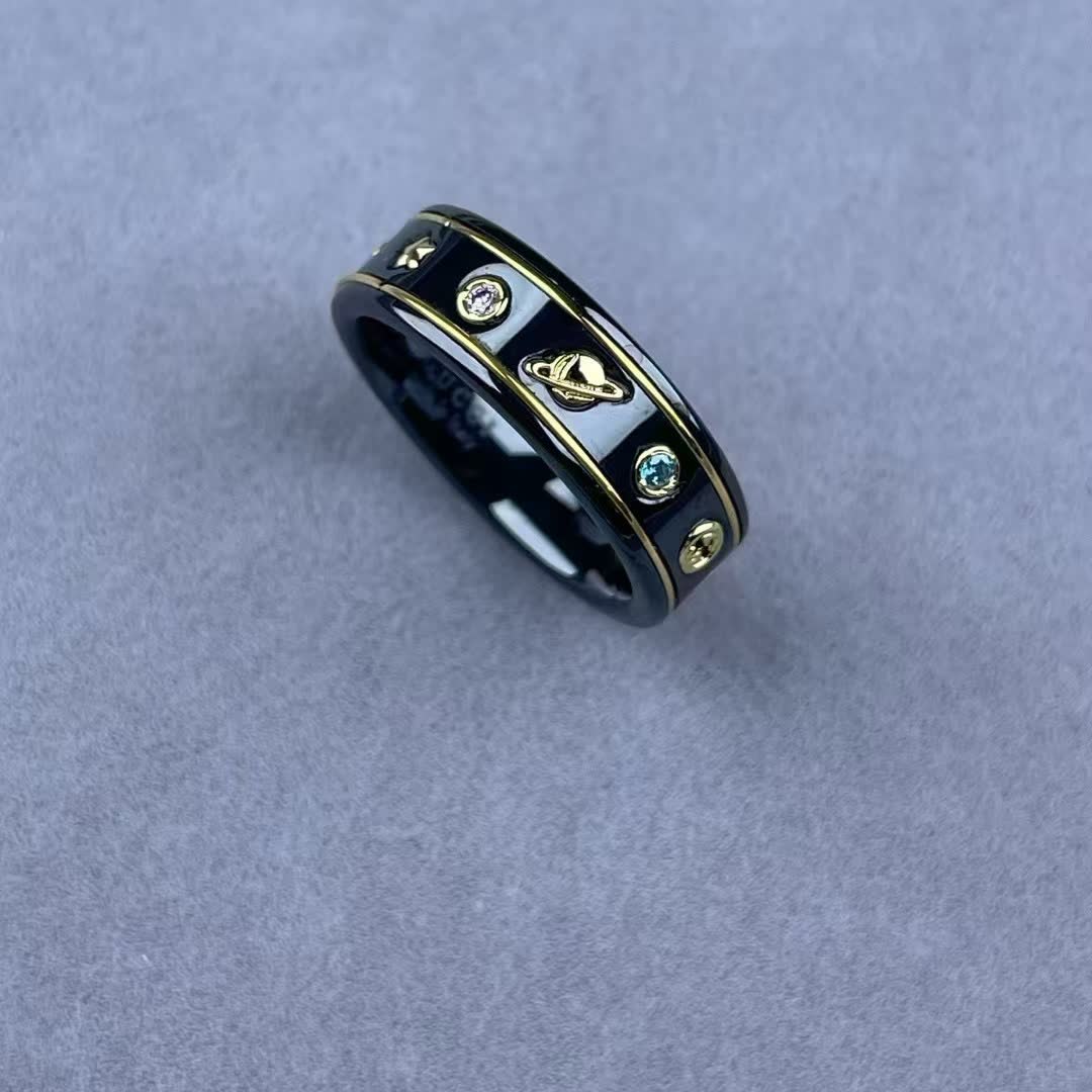 Gucci White Ceramic Ring with Gold Accents and Gemstones