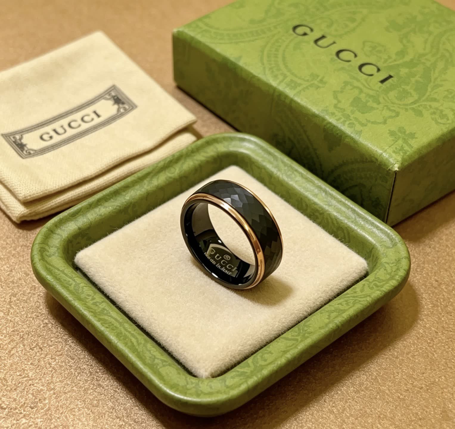 Gucci Black Ceramic Ring with Gold Trim Gucci Black Ceramic Ring with Gold Trim