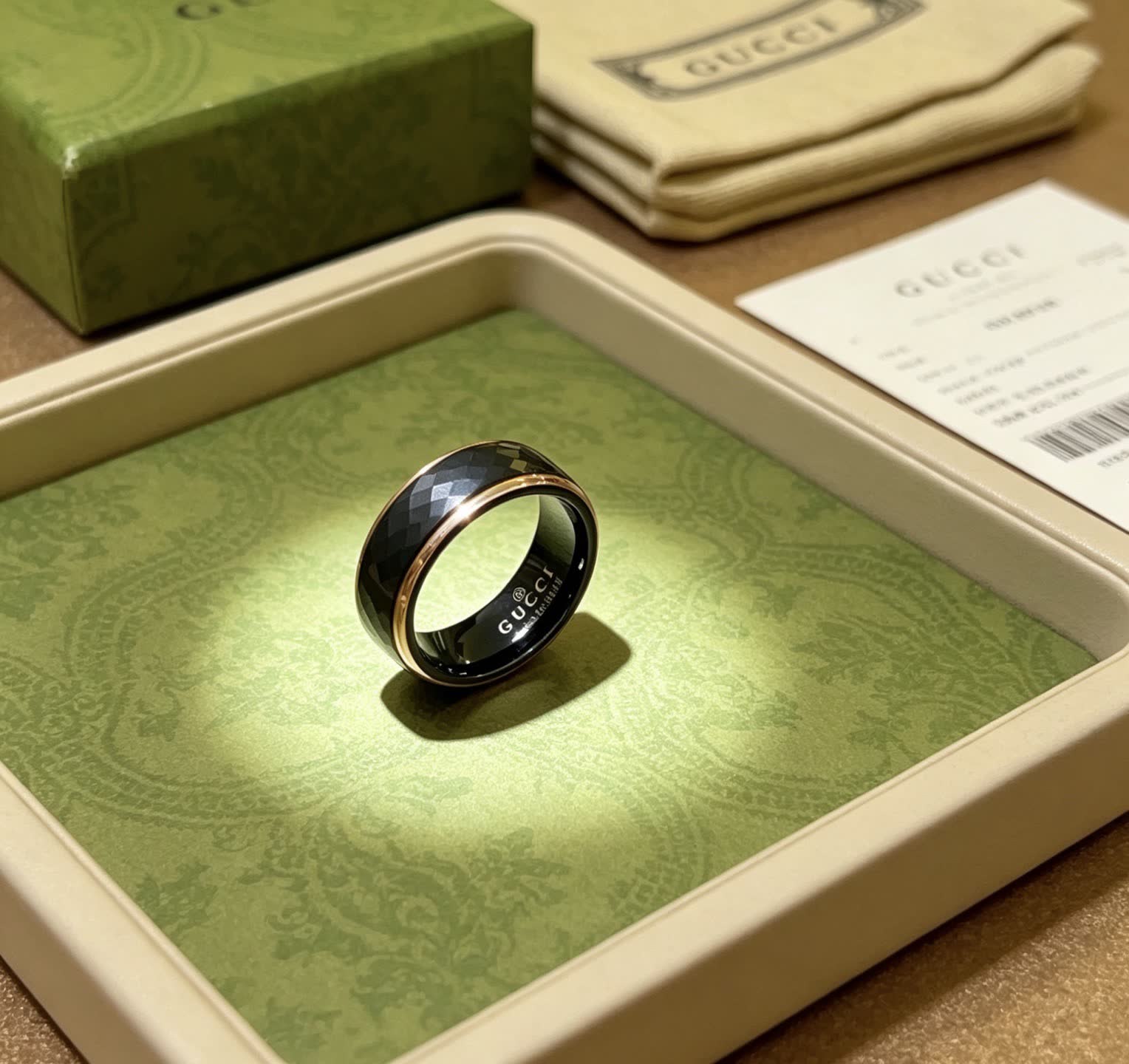 Gucci Black Ceramic Ring with Gold Trim