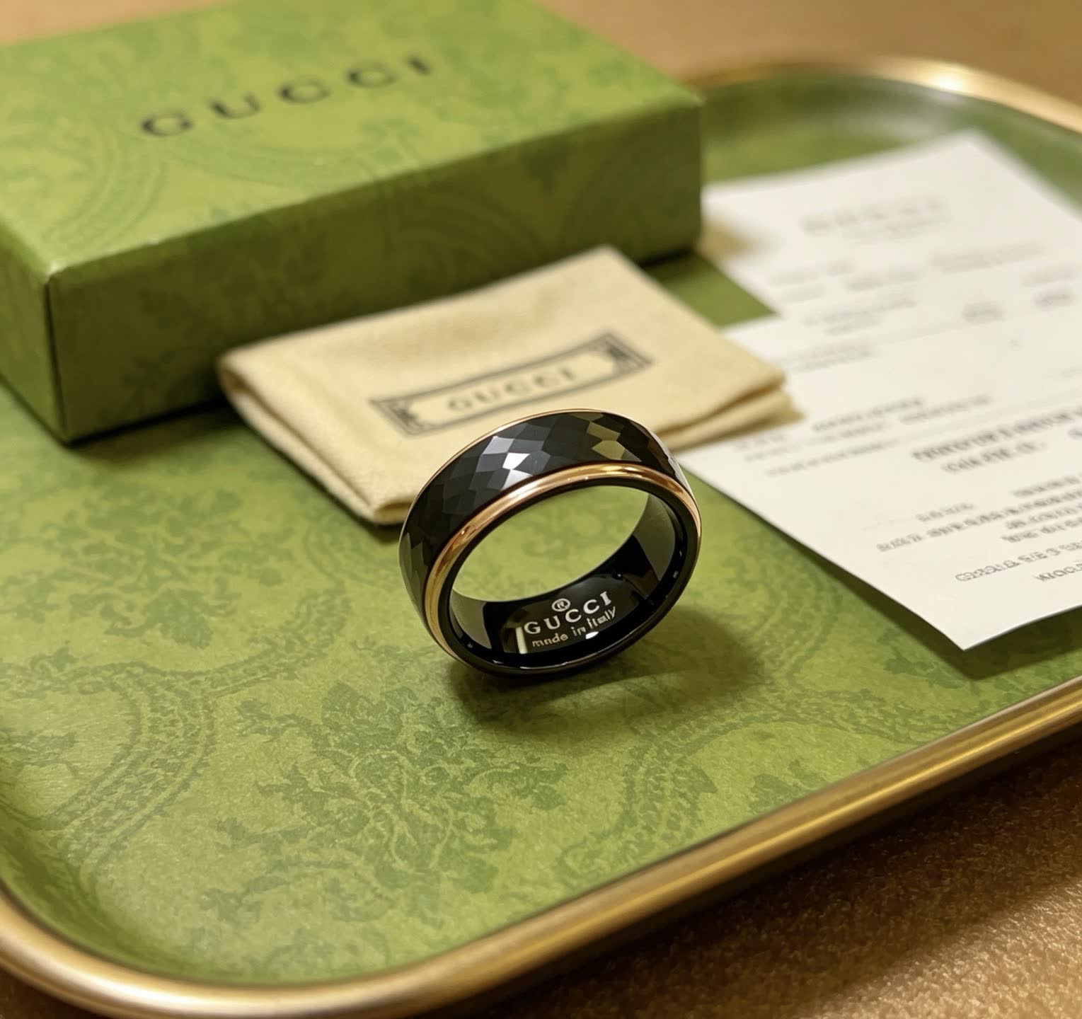 Gucci Black Ceramic Ring with Gold Trim