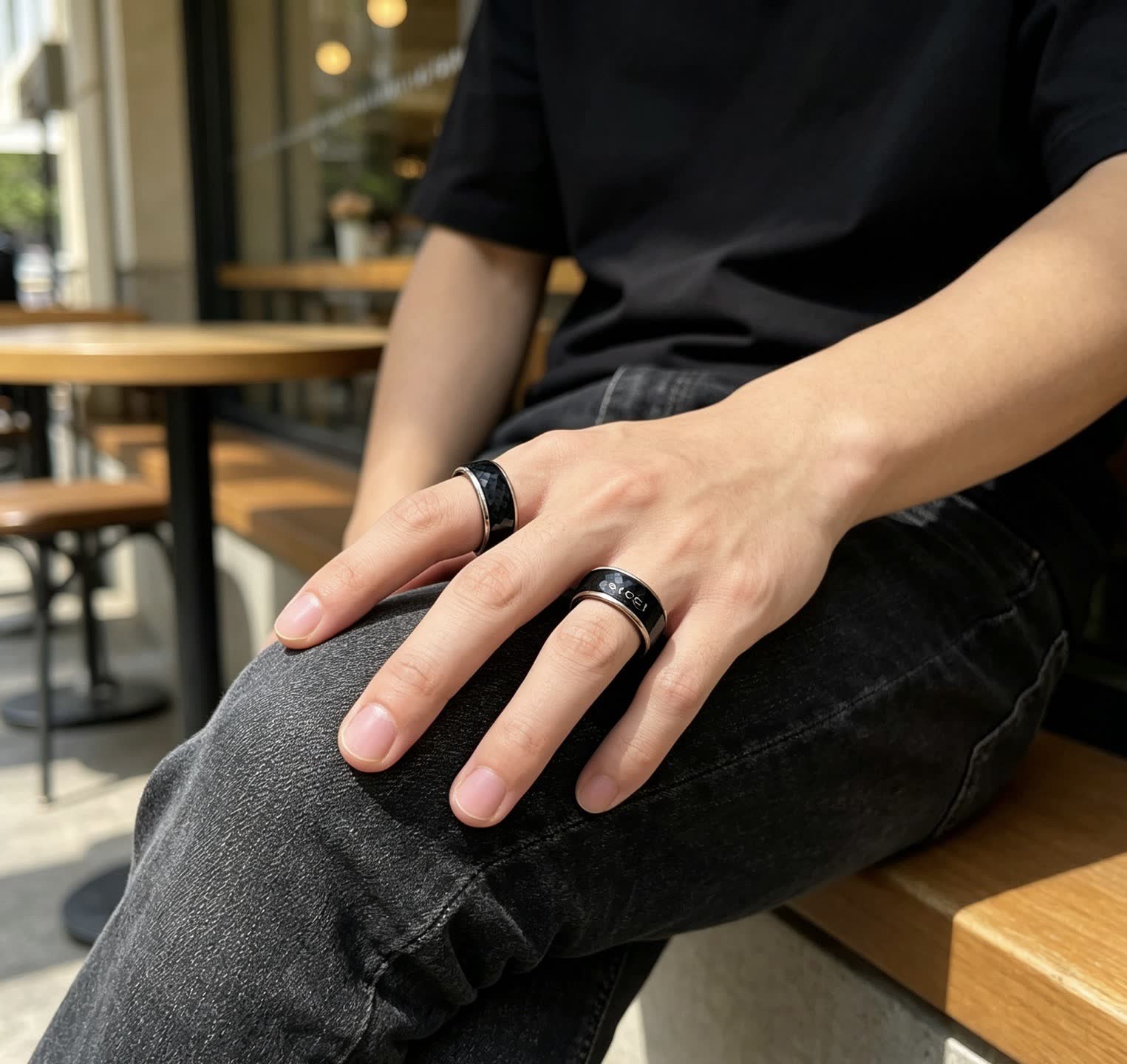 Gucci Black Ceramic Ring with Gold Trim