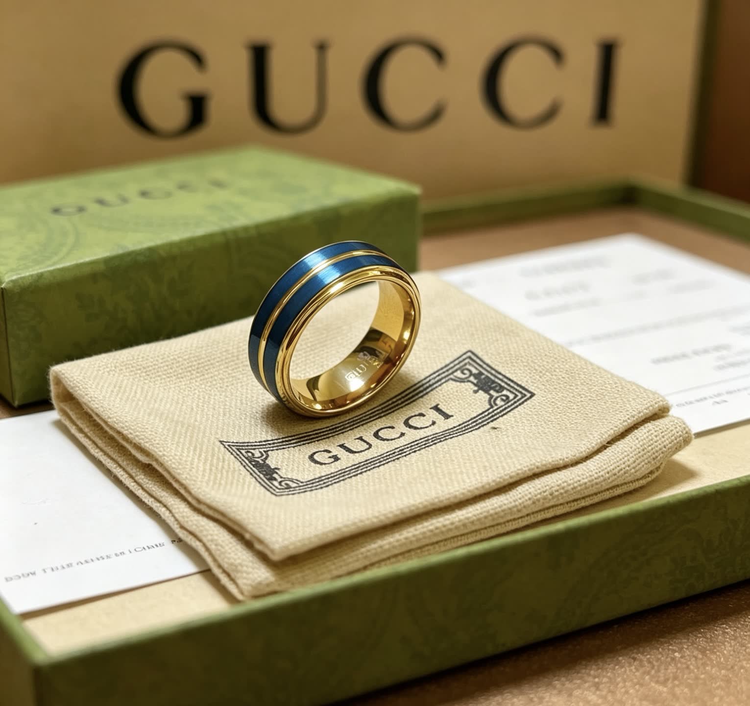Gucci Blue and Gold Ring