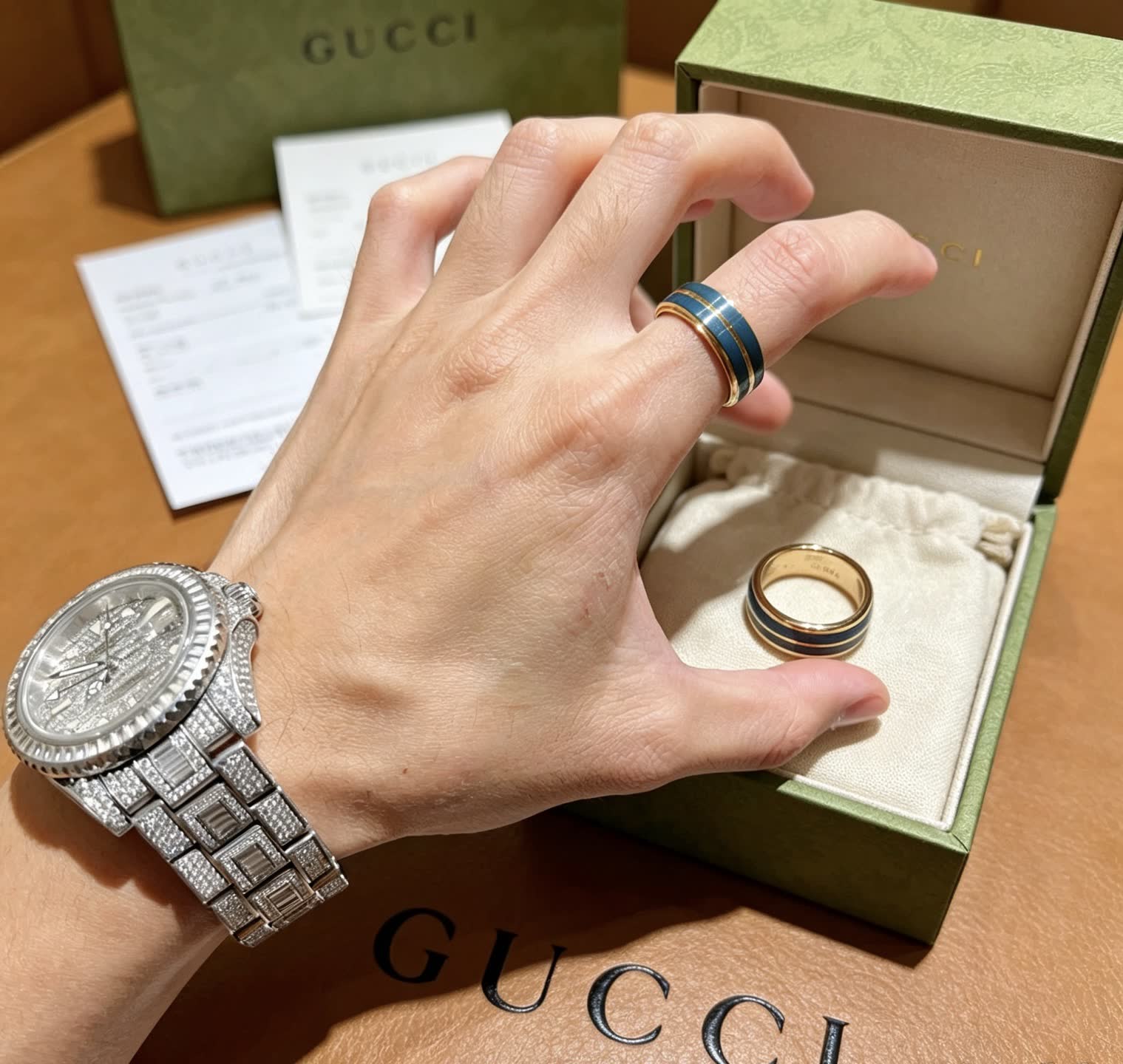 Gucci Blue and Gold Ring