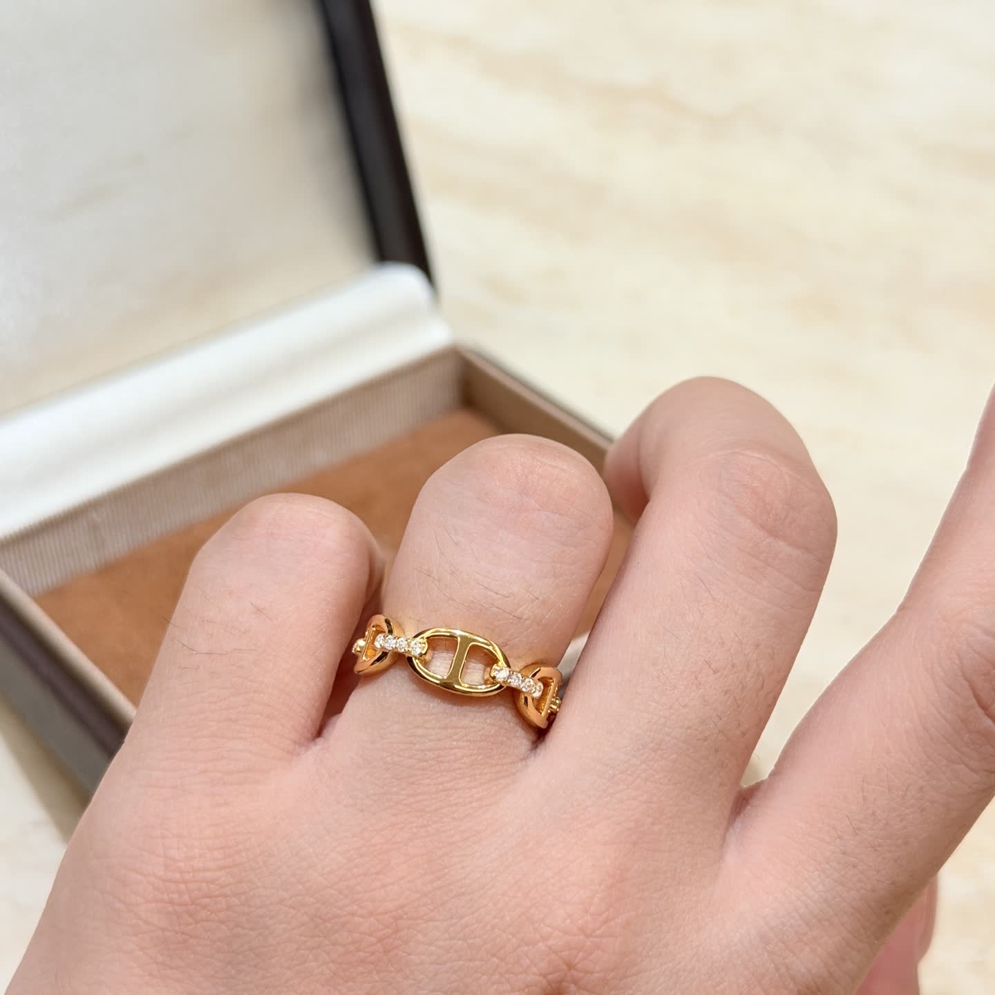 Hermes Hermès Gold Ring with Diamonds