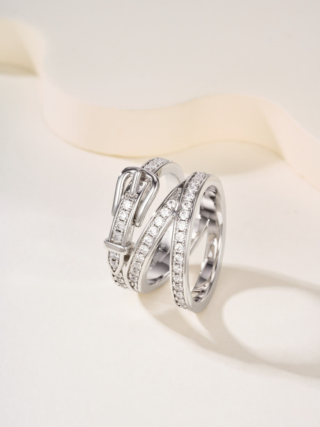 Hermes Elegant Gold and Silver Ring Set with Diamond Accents