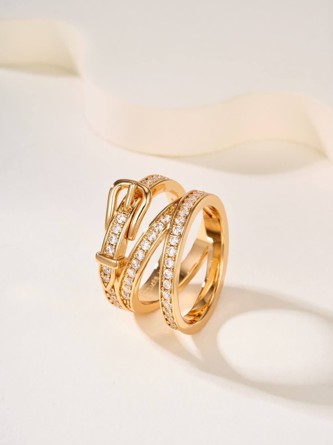 Hermes Elegant Gold and Silver Ring Set with Diamond Accents