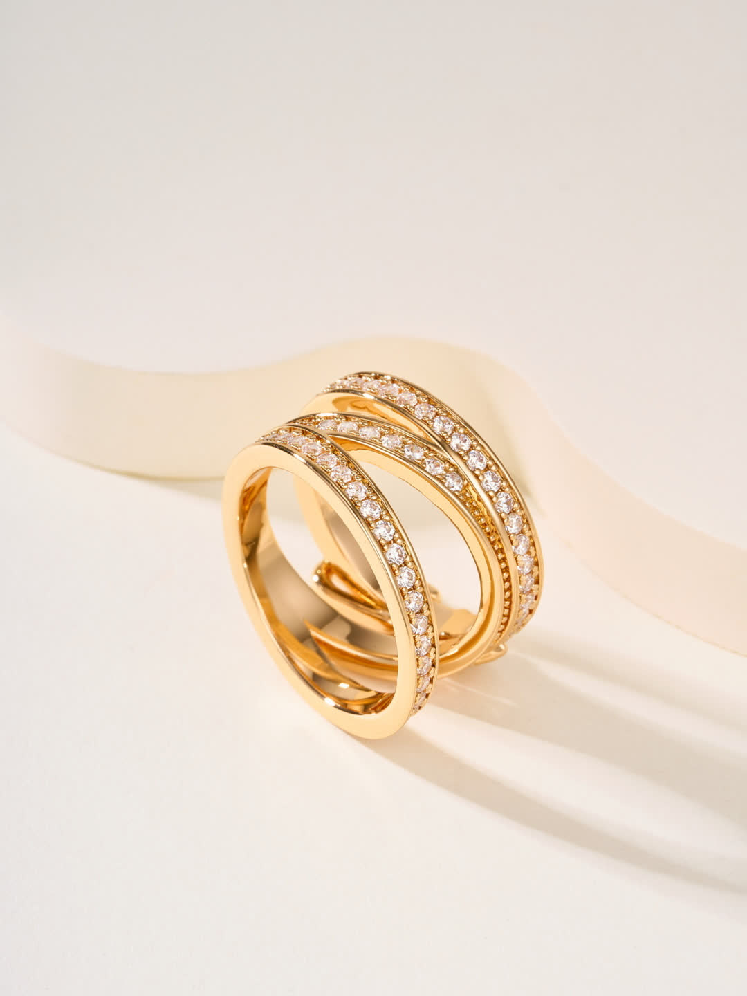 Hermes Elegant Gold and Silver Ring Set with Diamond Accents
