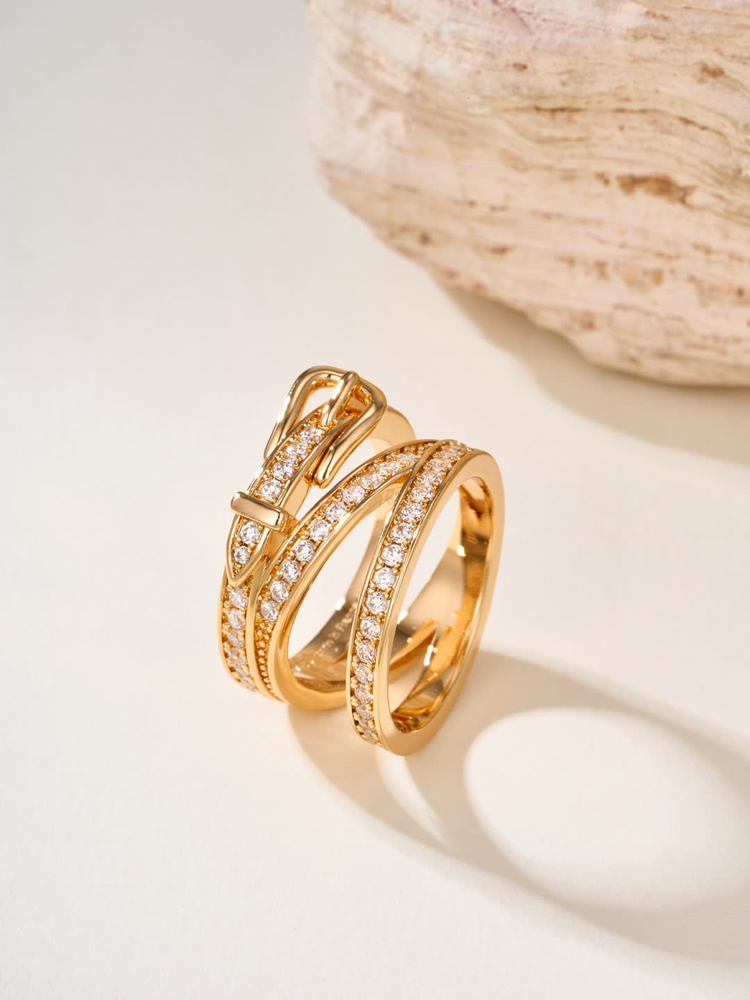 Hermes Elegant Gold and Silver Ring Set with Diamond Accents