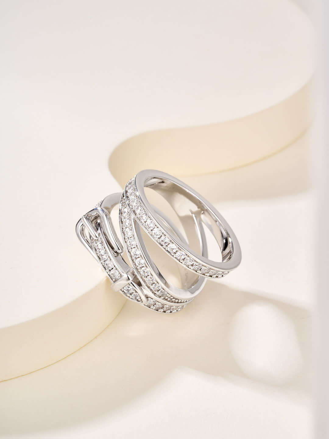 Hermes Elegant Gold and Silver Ring Set with Diamond Accents