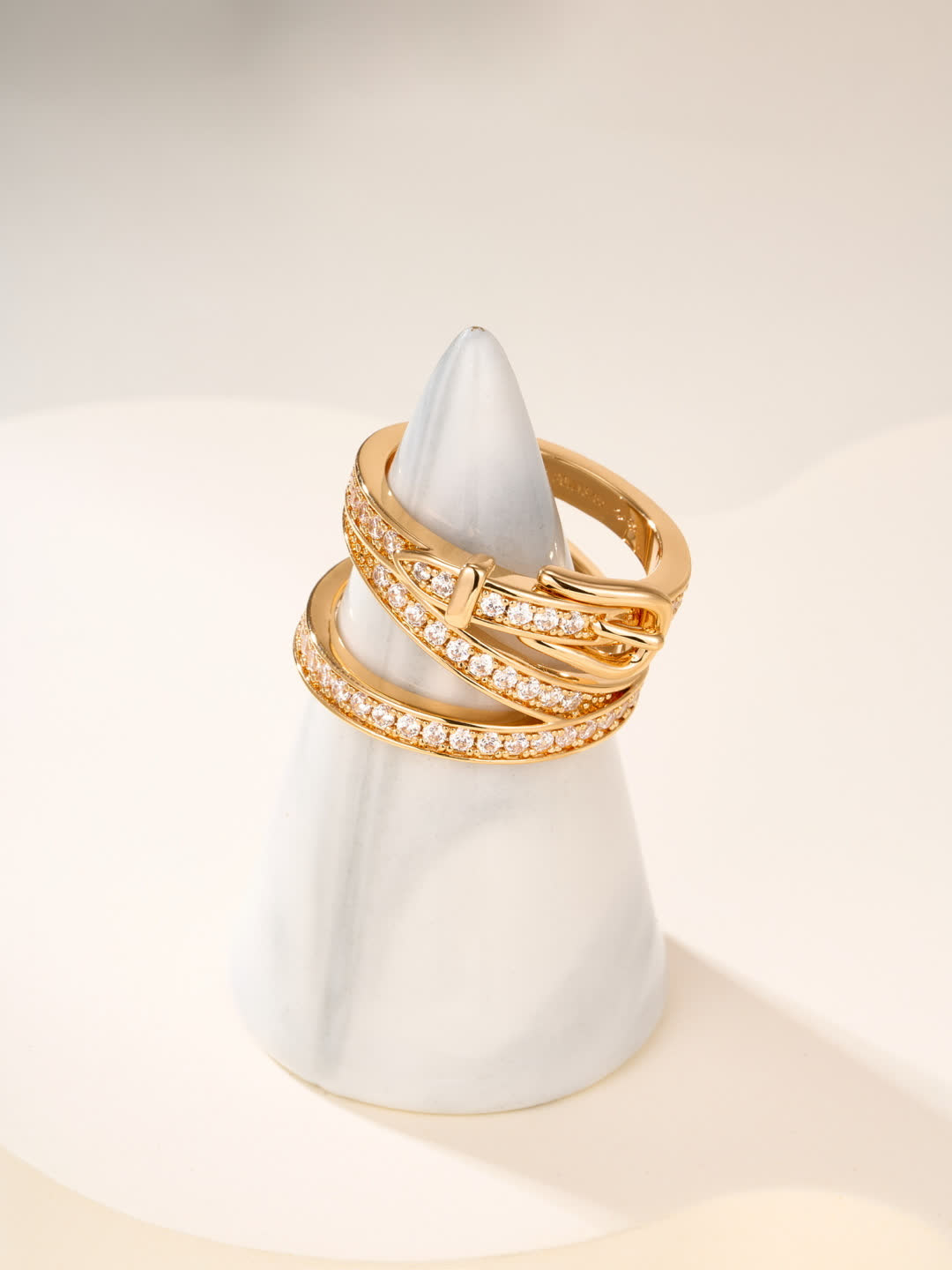 Hermes Elegant Gold and Silver Ring Set with Diamond Accents