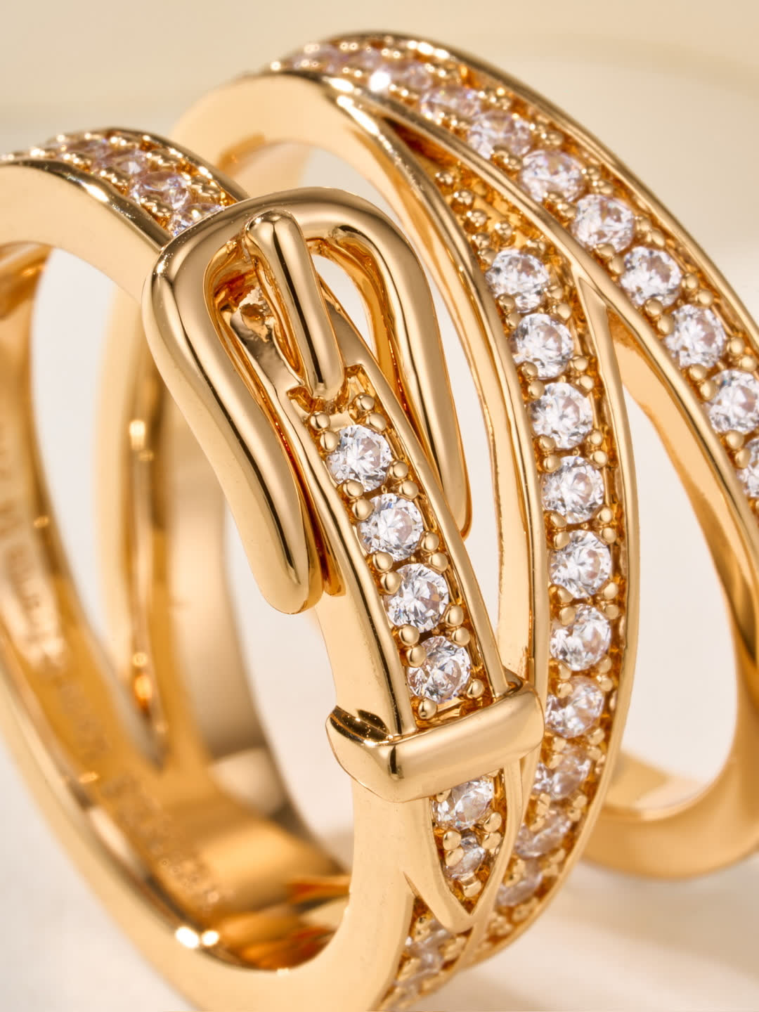 Hermes Elegant Gold and Silver Ring Set with Diamond Accents