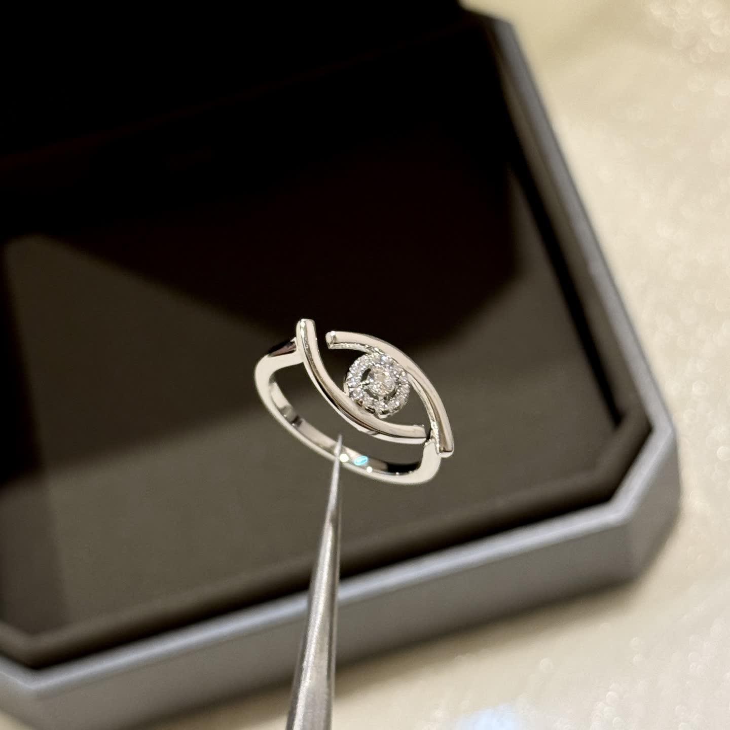 Messika Elegant Silver Ring with Diamond Accents