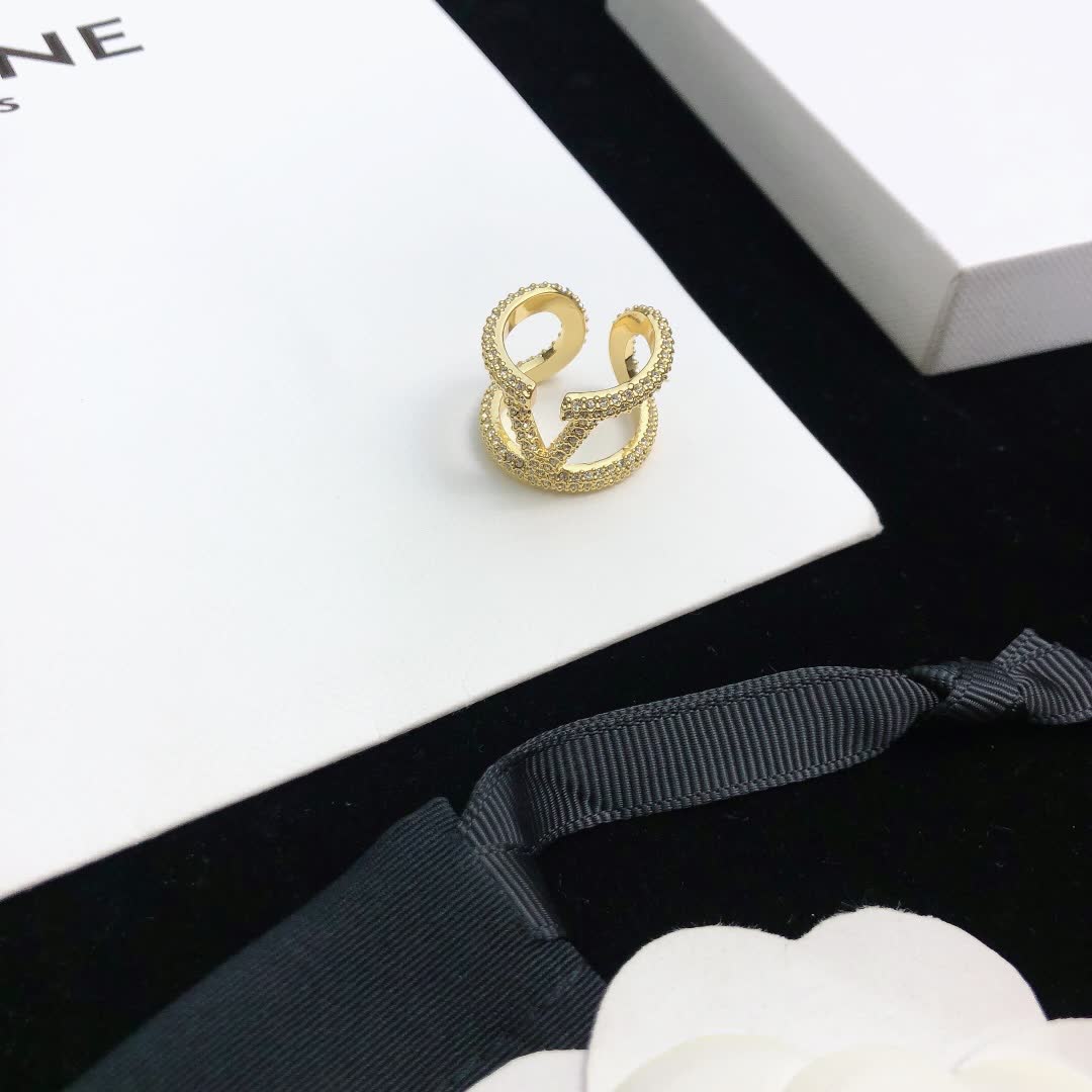 Valentino Elegant Gold & Crystal Ring