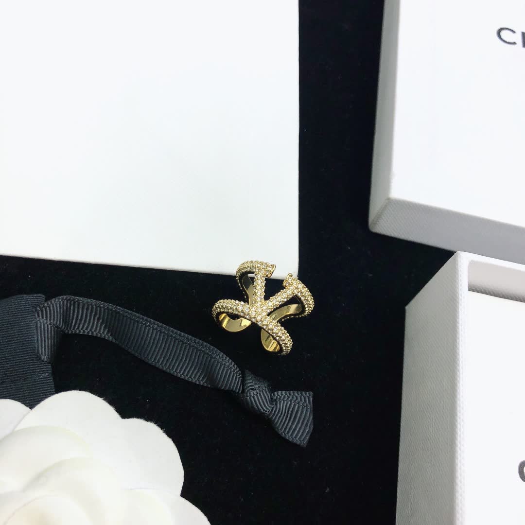 Valentino Elegant Gold & Crystal Ring