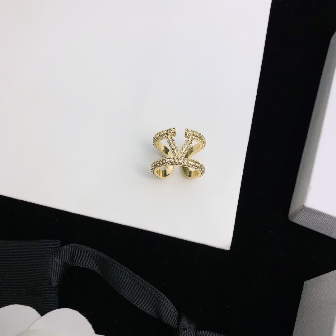 Valentino Elegant Gold & Crystal Ring