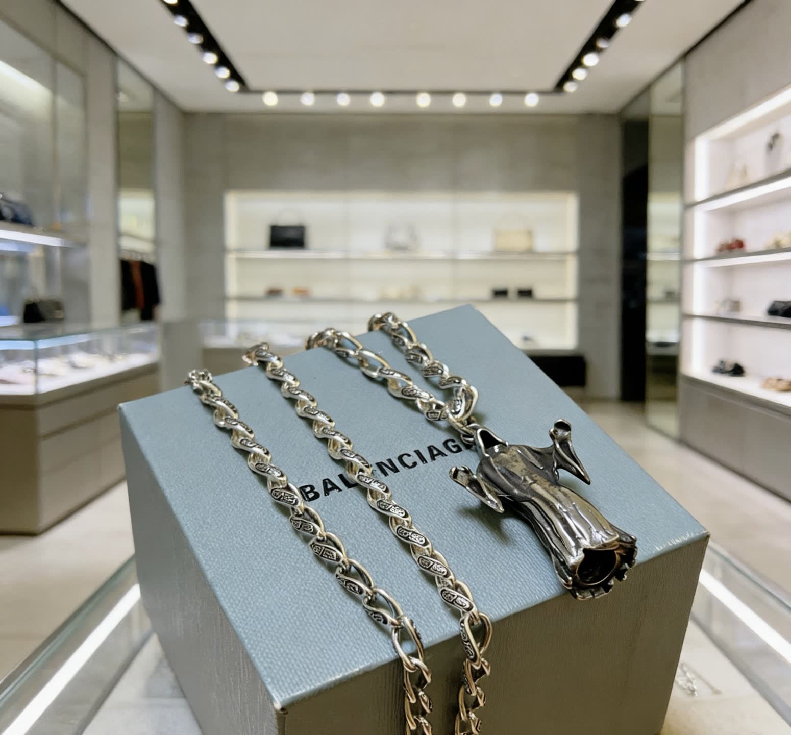 Balenciaga Silver Ghost Pendant Necklace