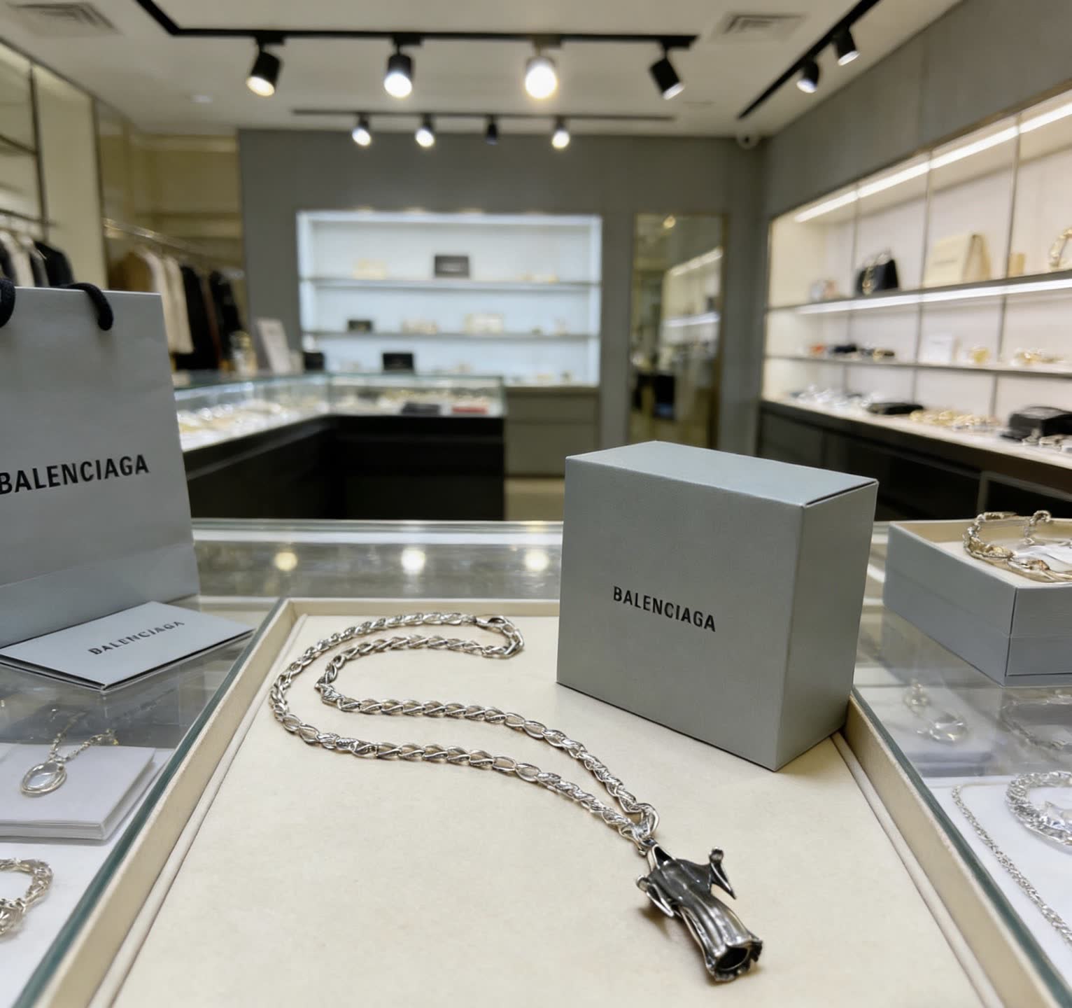 Balenciaga Silver Ghost Pendant Necklace