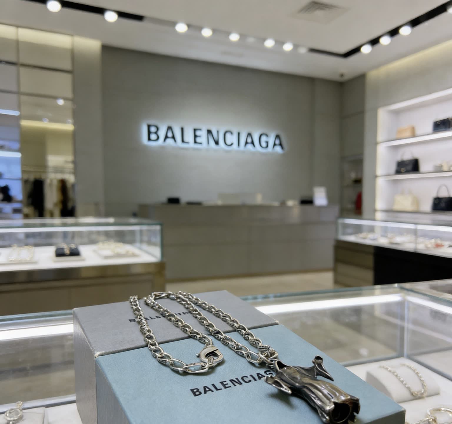Balenciaga Silver Ghost Pendant Necklace