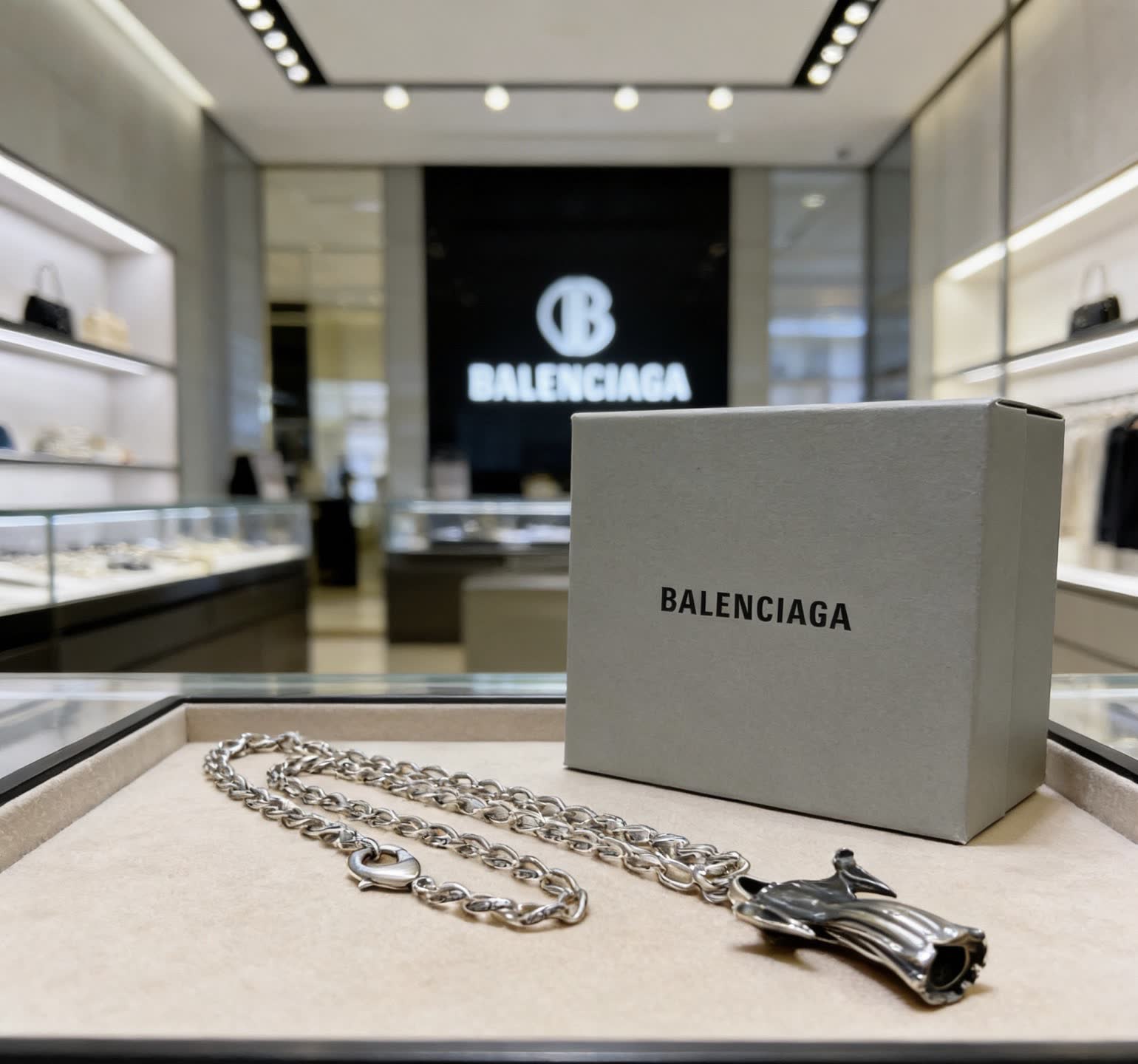 Balenciaga Silver Ghost Pendant Necklace