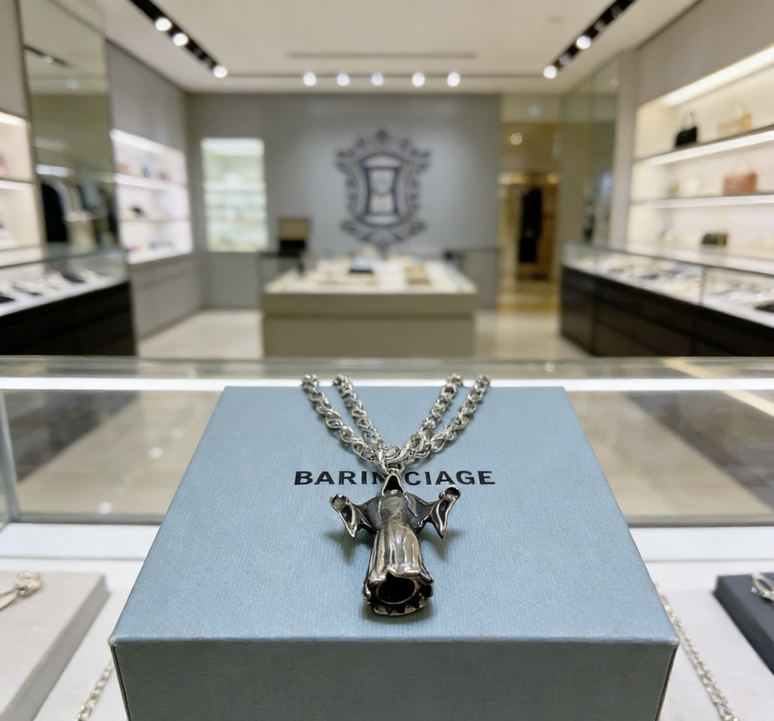 Balenciaga Silver Ghost Pendant Necklace