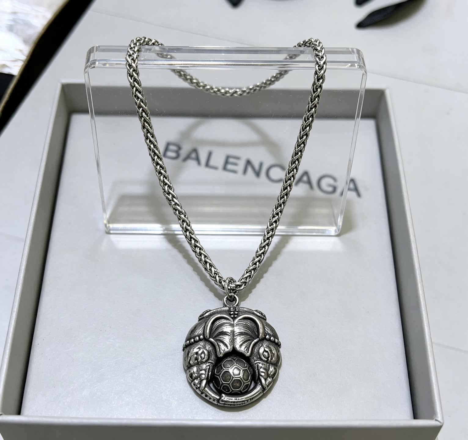 Balenciaga Silver Chain with Soccer Ball Pendant