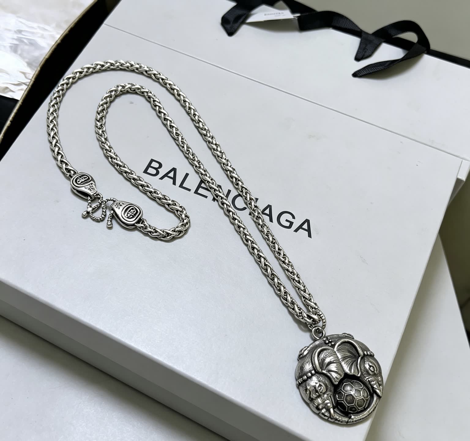 Balenciaga Silver Chain with Soccer Ball Pendant