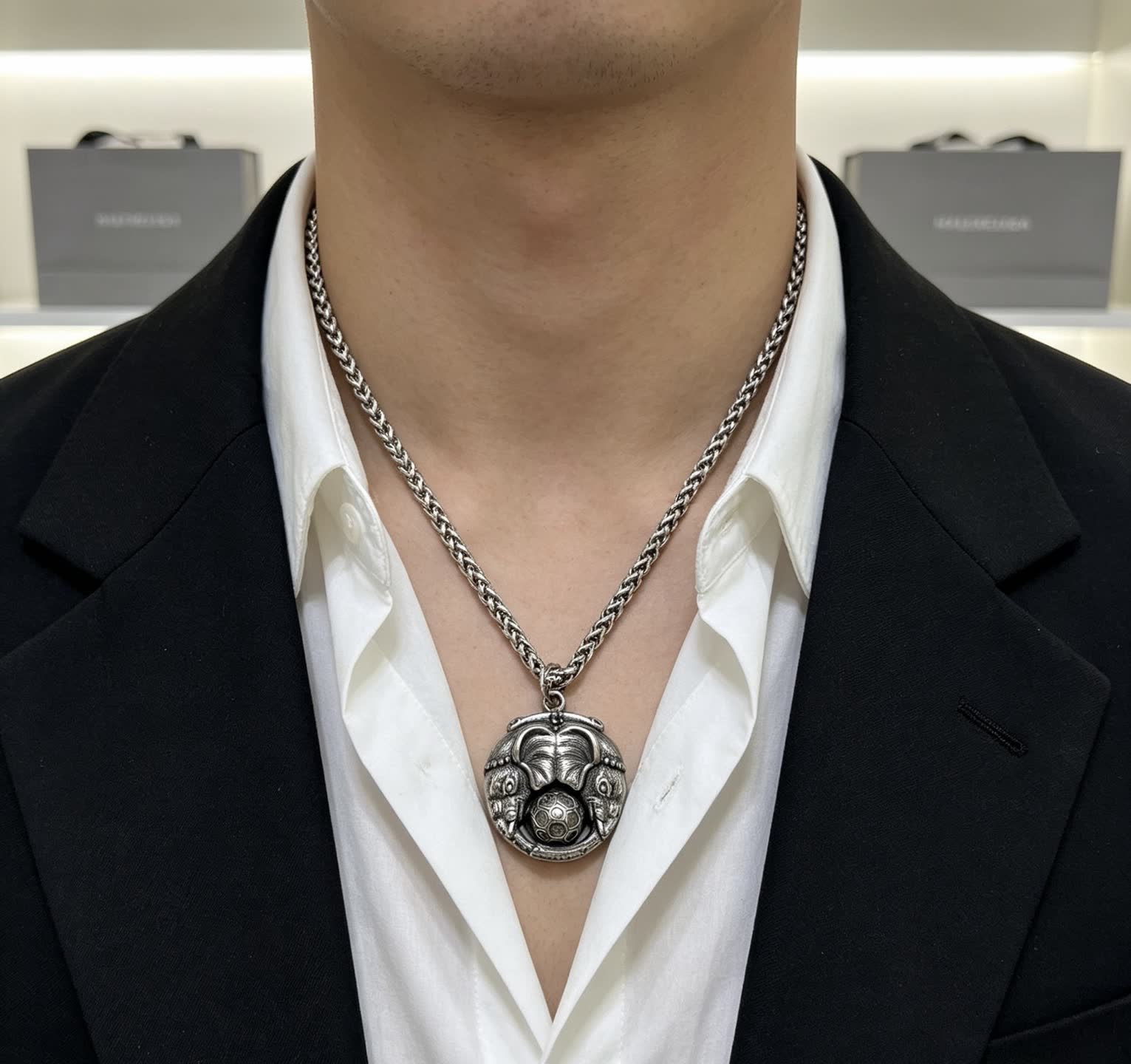 Balenciaga Silver Chain with Soccer Ball Pendant