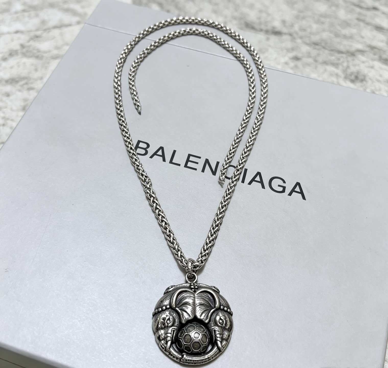 Balenciaga Silver Chain with Soccer Ball Pendant