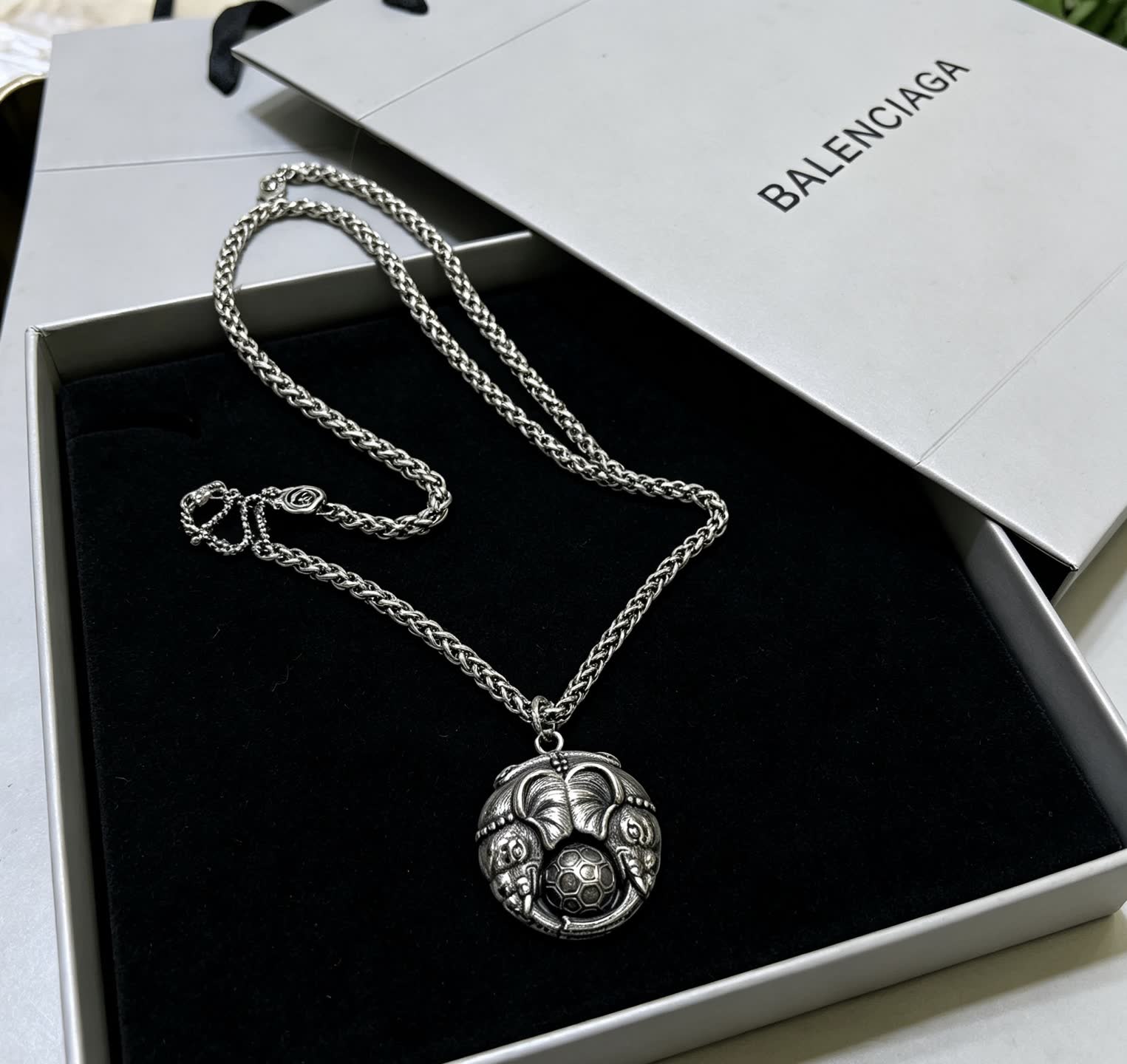 Balenciaga Silver Chain with Soccer Ball Pendant