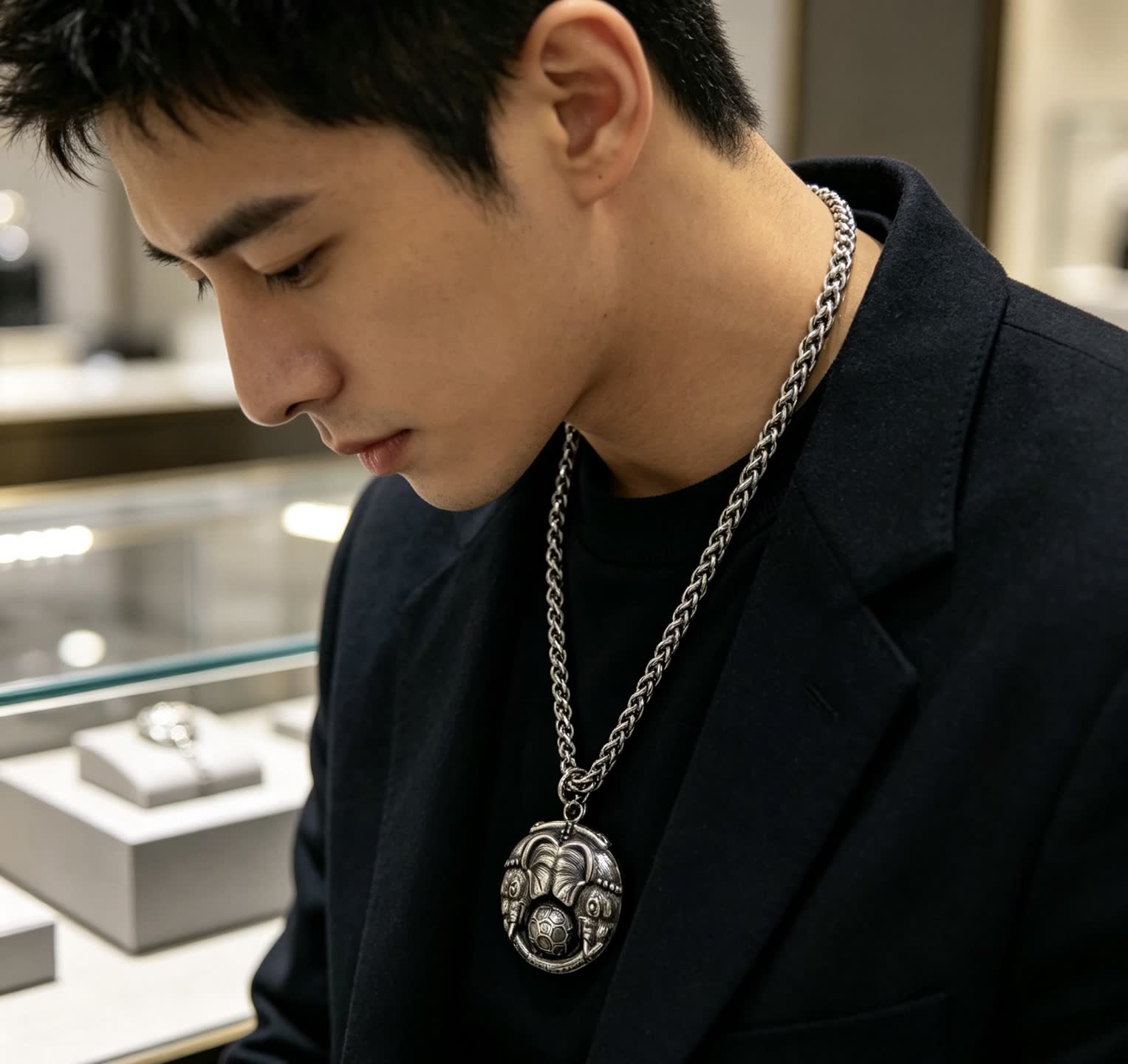 Balenciaga Silver Chain with Soccer Ball Pendant