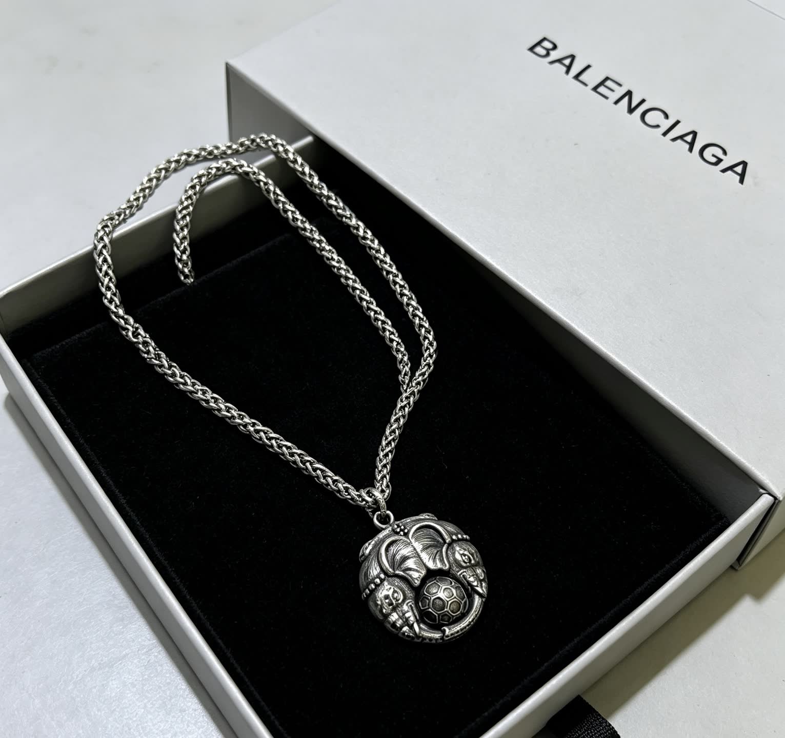 Balenciaga Silver Chain with Soccer Ball Pendant