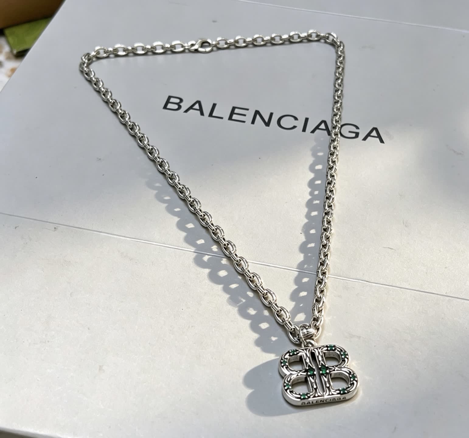 Balenciaga Silver Chain with Logo Pendant