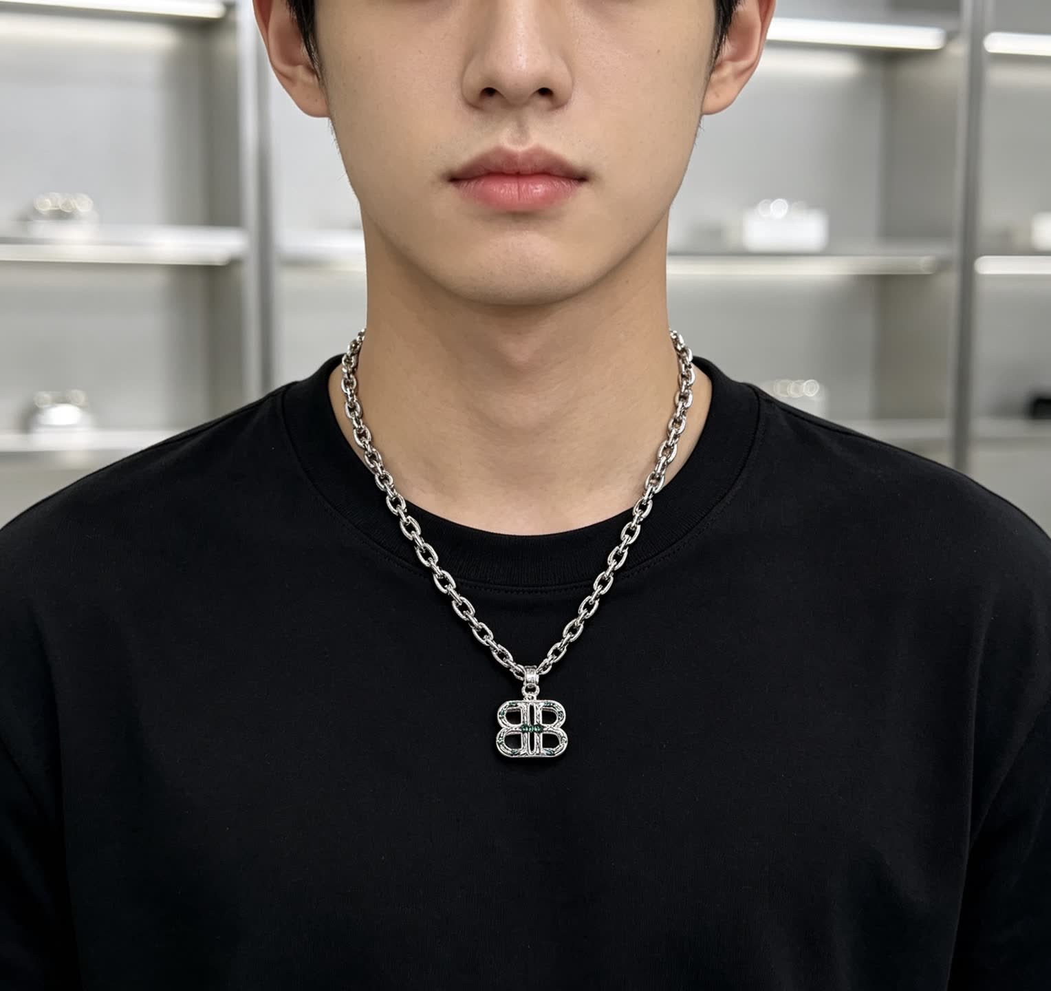 Balenciaga Silver Chain with Logo Pendant