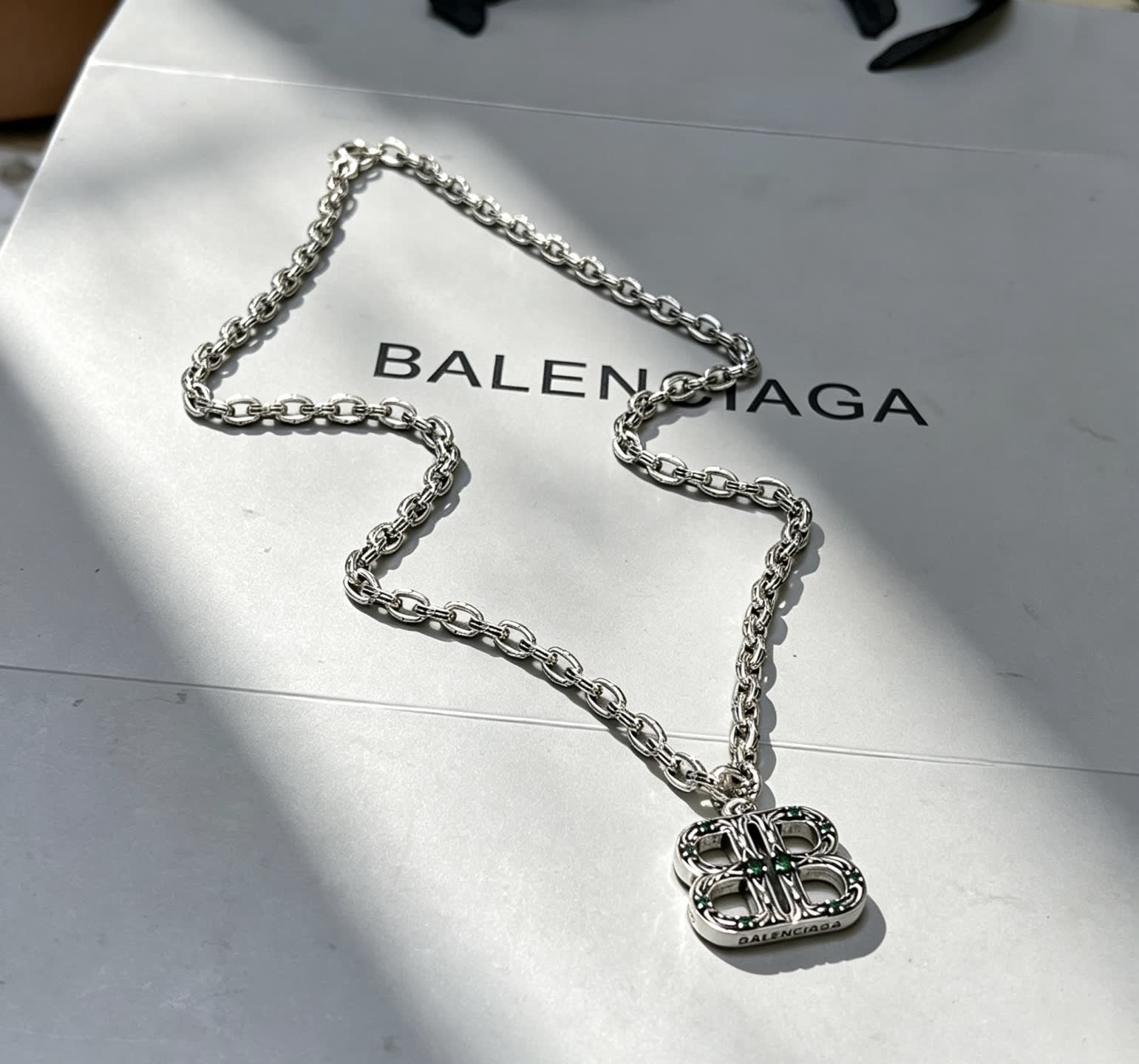 Balenciaga Silver Chain with Logo Pendant