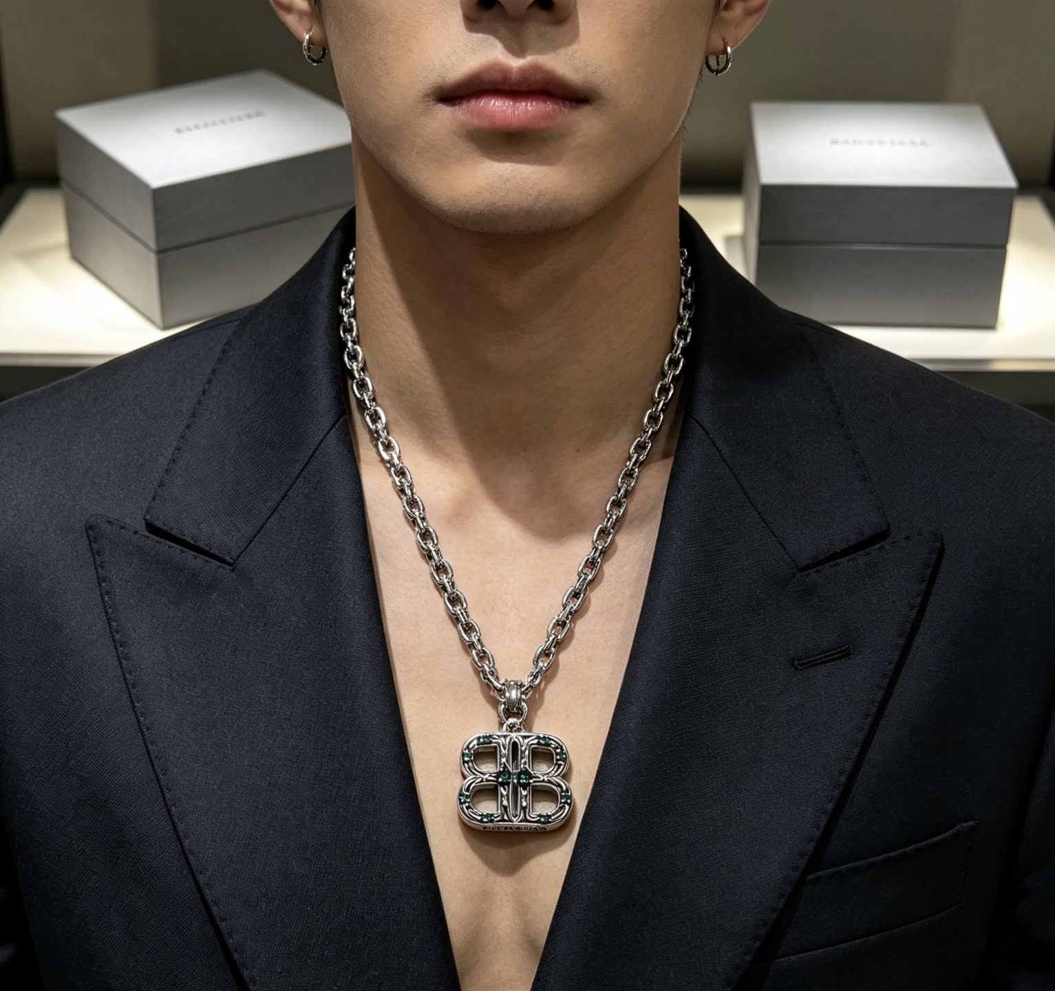 Balenciaga Silver Chain with Logo Pendant