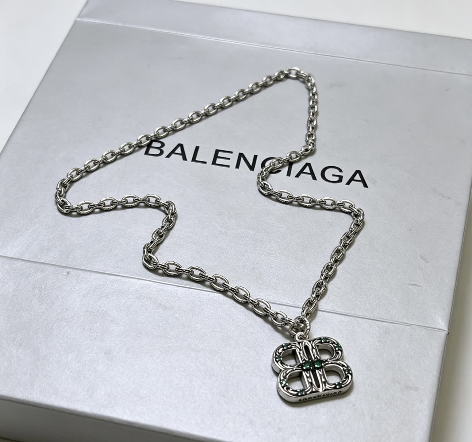 Balenciaga Silver Chain with Logo Pendant