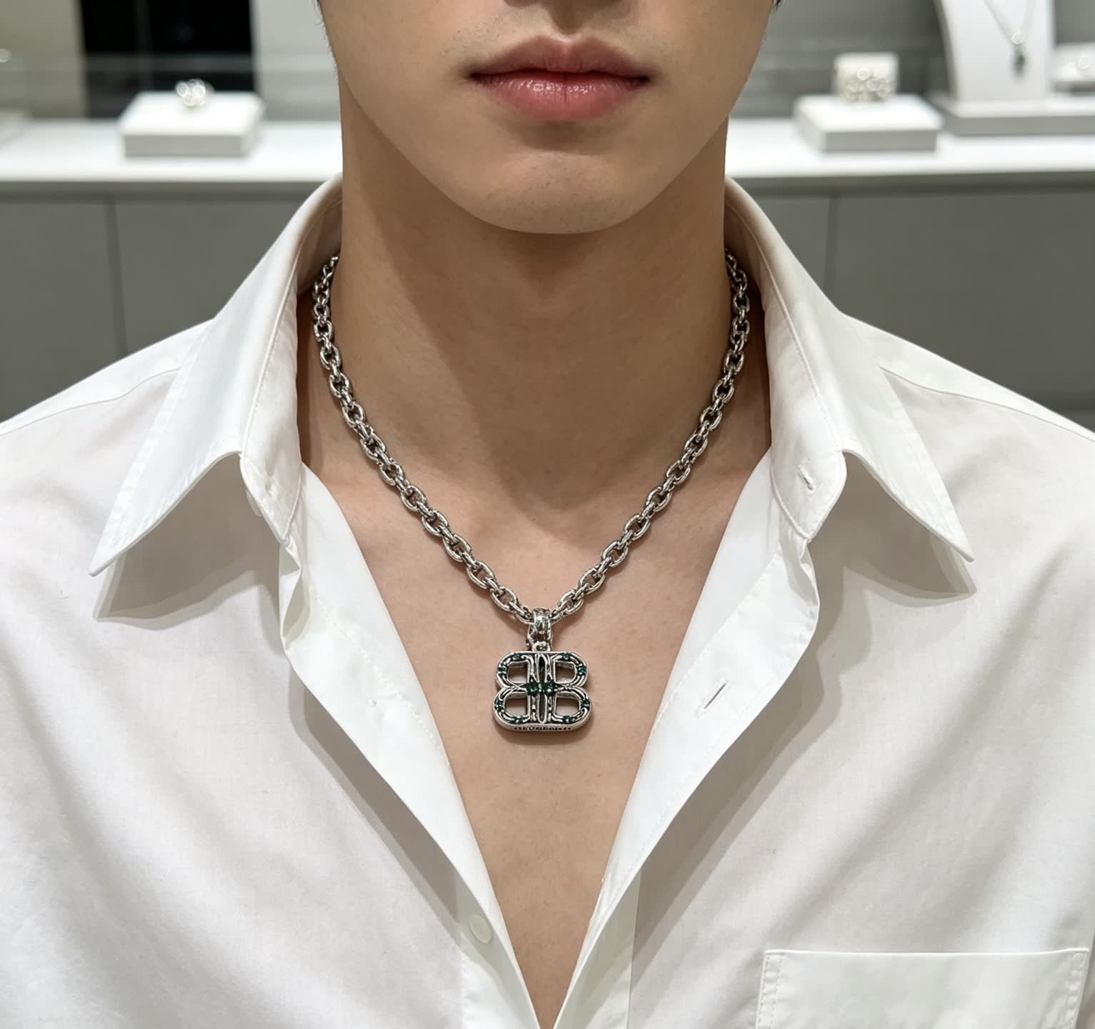 Balenciaga Silver Chain with Logo Pendant