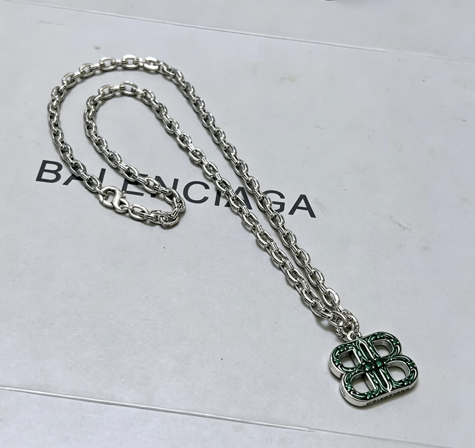 Balenciaga Silver Chain with Logo Pendant
